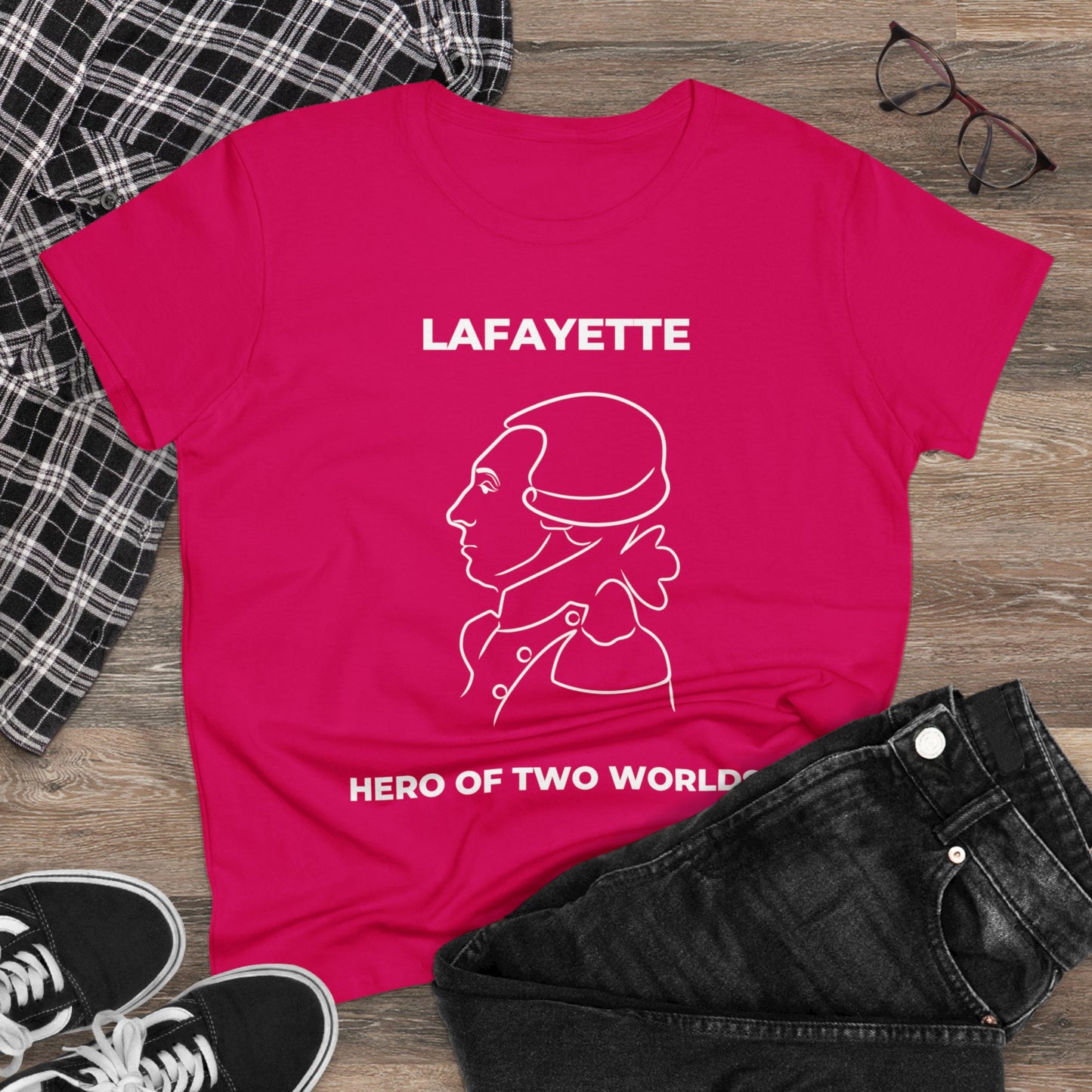 Lafayette Women's Tee Cap Sleeves Midweight Cotton - Slightly Fitted - Line Portrait, History, History Teacher, Bicentennial, Marquis