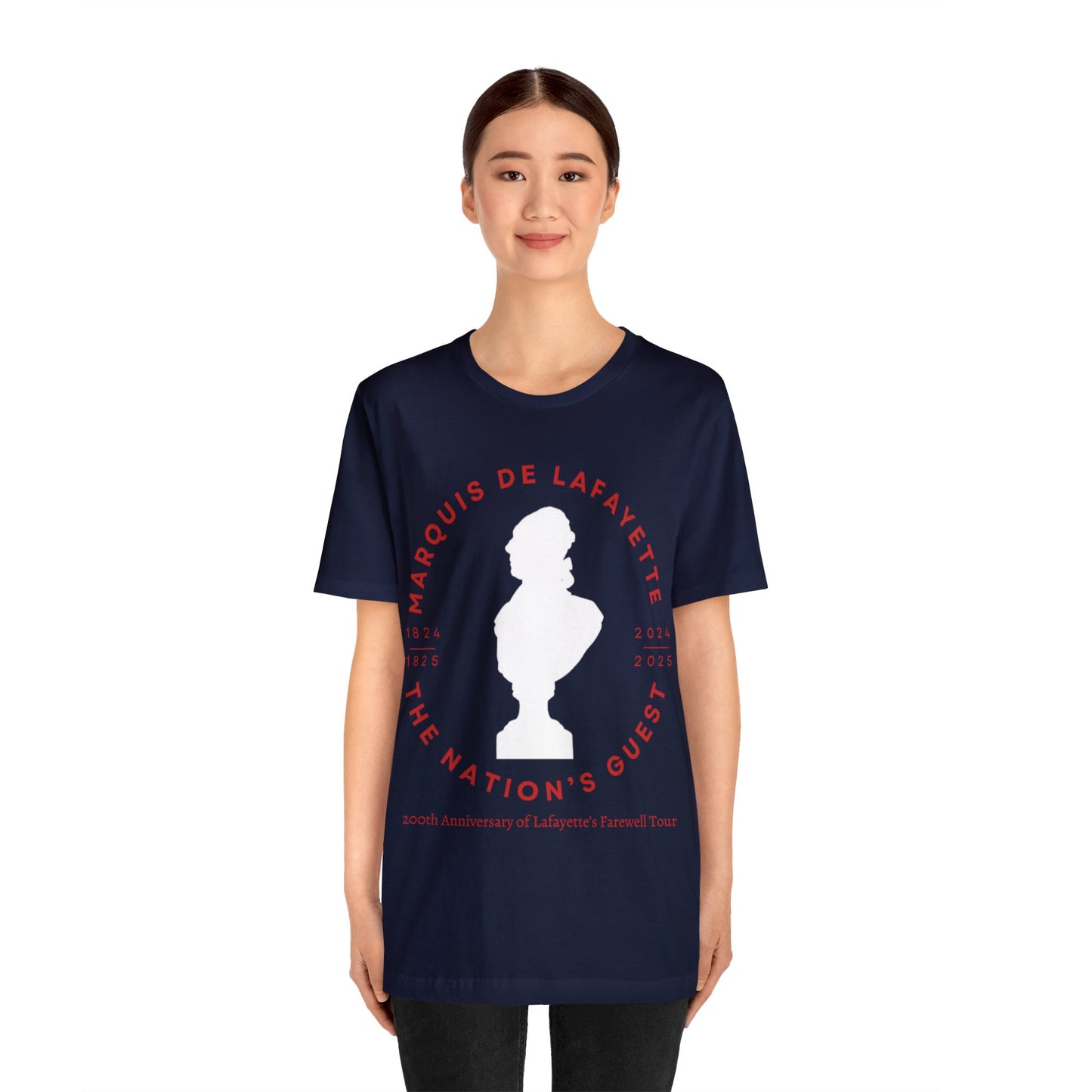 Lafayette Bust Silhouette Bicentennial Farewell Tour T-shirt - Unisex Jersey Short Sleeve - Hero of Two Worlds, Marquis de Lafayette