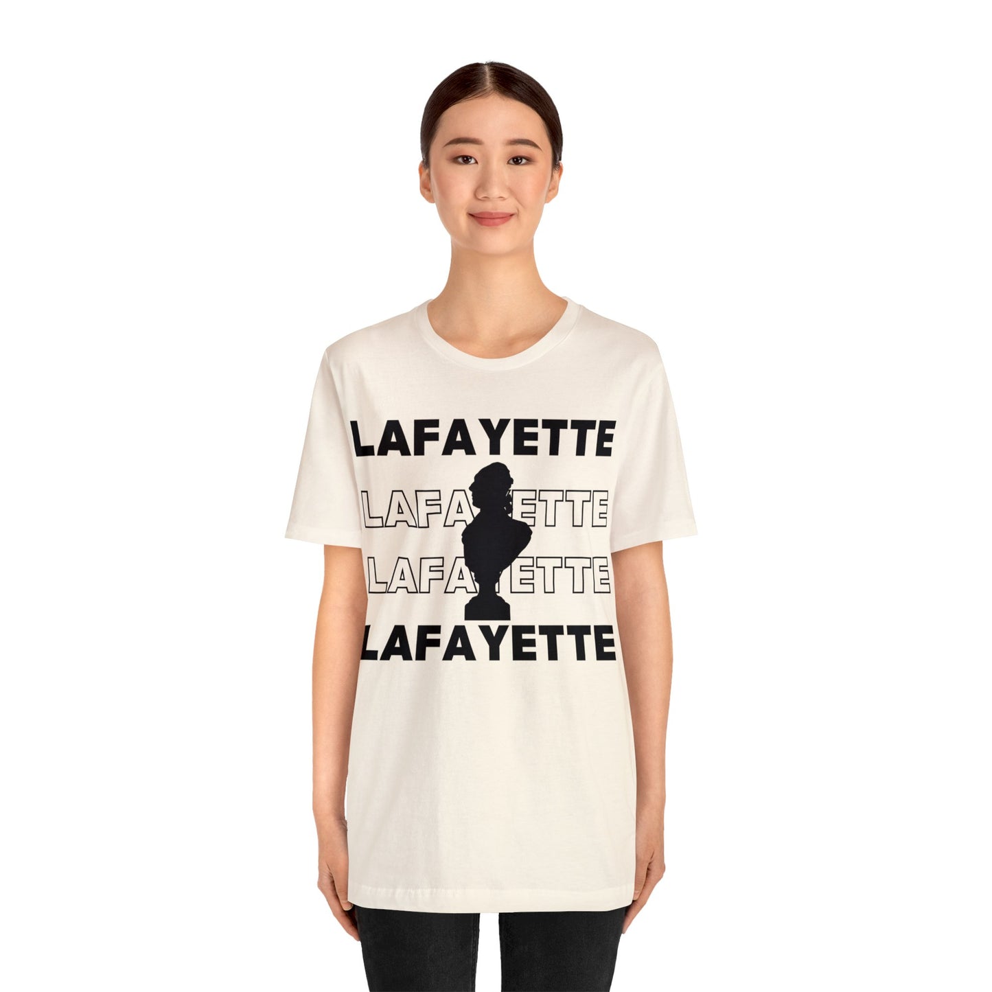 Lafayette Bust Silhouette Over White Letters - Unisex Jersey Short Sleeve - The Nation's Guest, Marquis de Lafayette