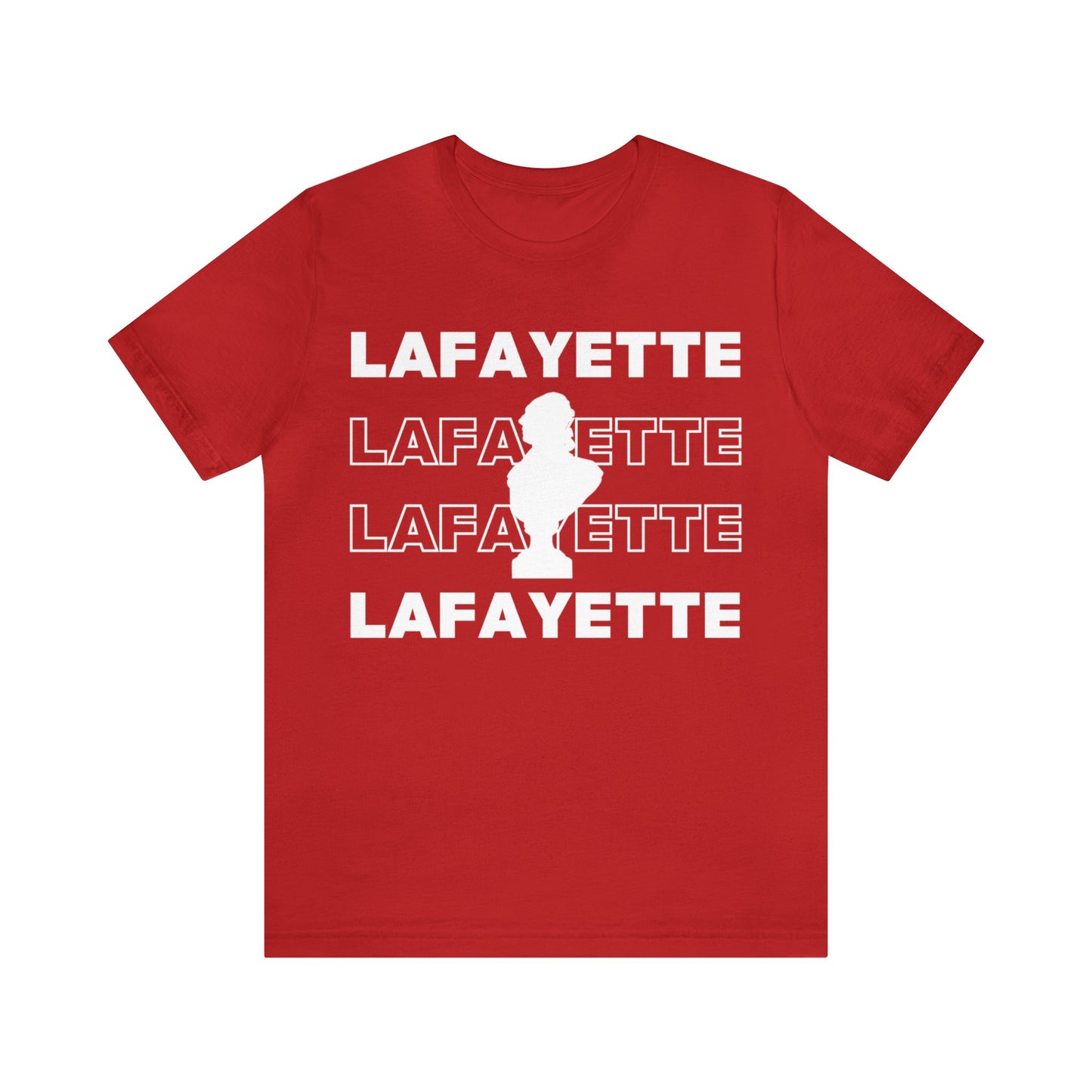 Lafayette Bust Silhouette Over White Letters - Unisex Jersey Short Sleeve - The Nation's Guest, Marquis de Lafayette