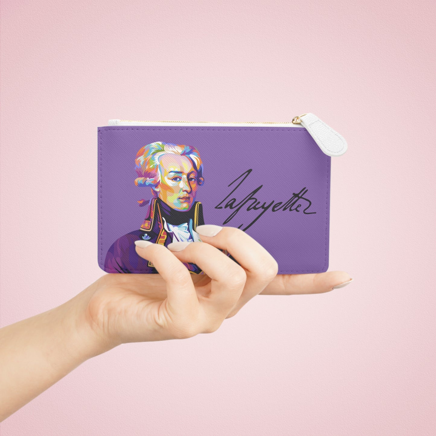 Lafayette Clutch Bag Purple with Marquis de Lafayette pop art portrait - Marquis de Lafayette Accessory, History, Christmas, Unique Gift