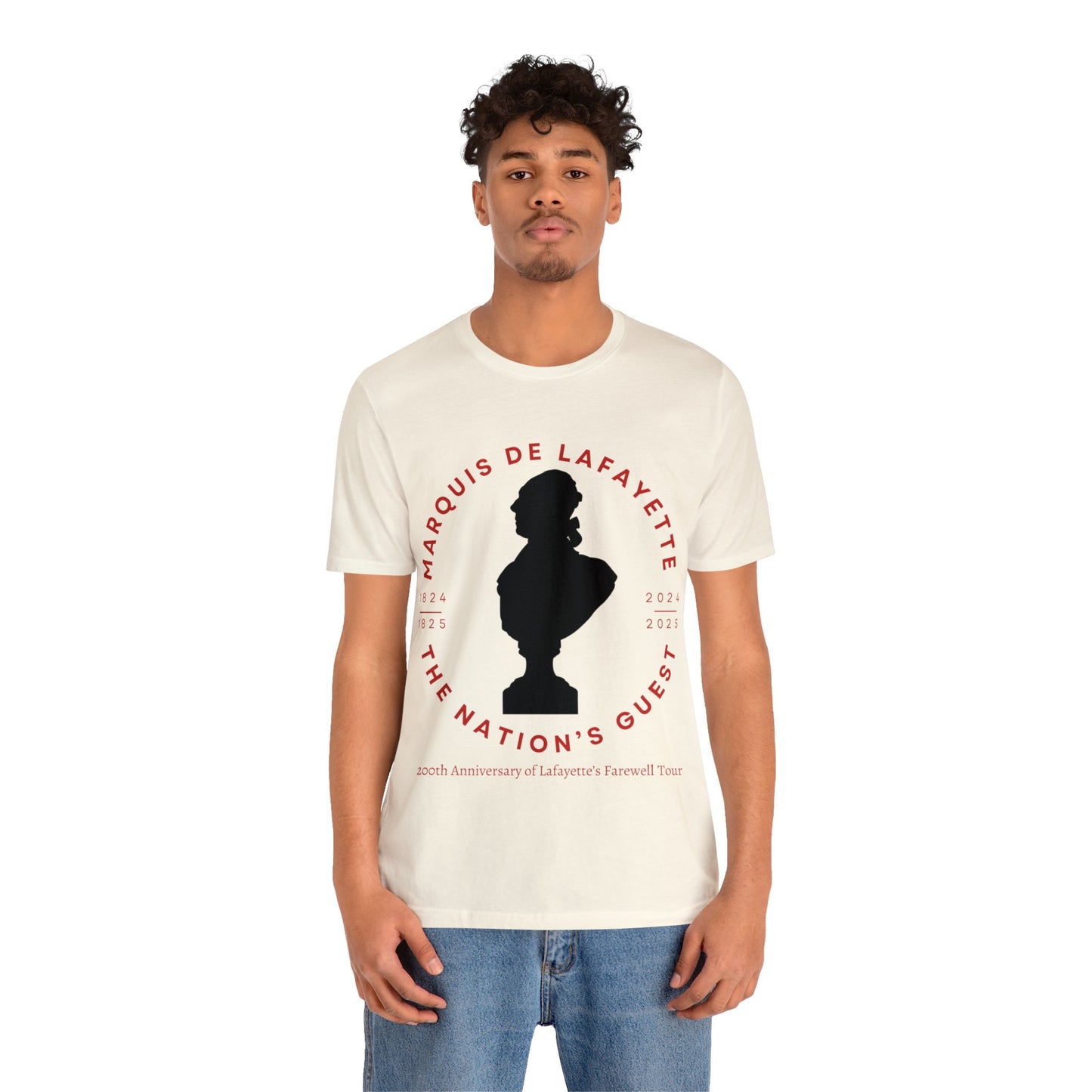 Lafayette Bust Silhouette Bicentennial Farewell Tour T-shirt - Unisex Jersey Short Sleeve - Hero of Two Worlds, Marquis de Lafayette