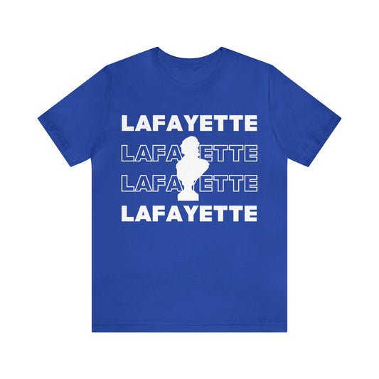 Lafayette Bust Silhouette Over White Letters - Unisex Jersey Short Sleeve - The Nation's Guest, Marquis de Lafayette