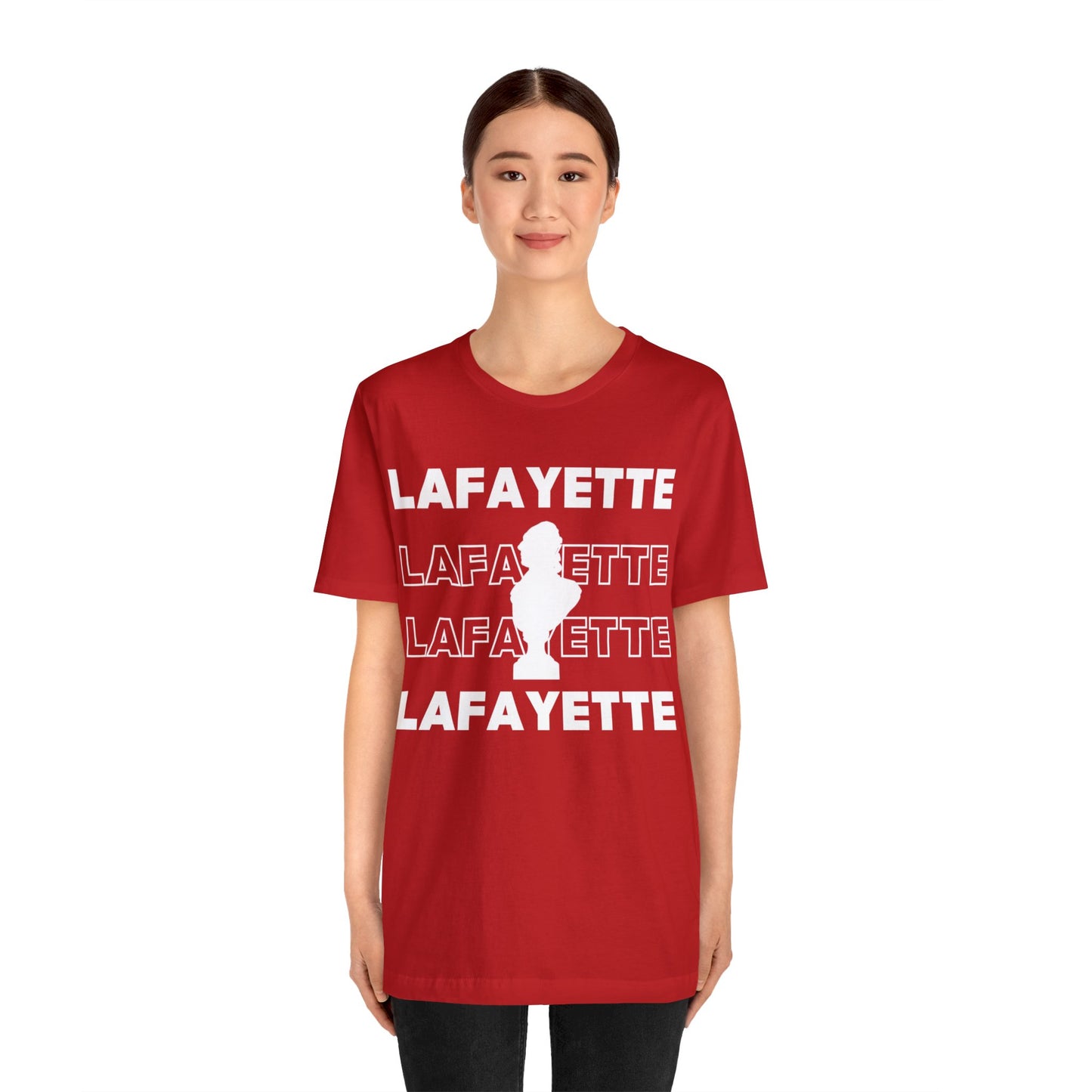 Lafayette Bust Silhouette Over White Letters - Unisex Jersey Short Sleeve - The Nation's Guest, Marquis de Lafayette