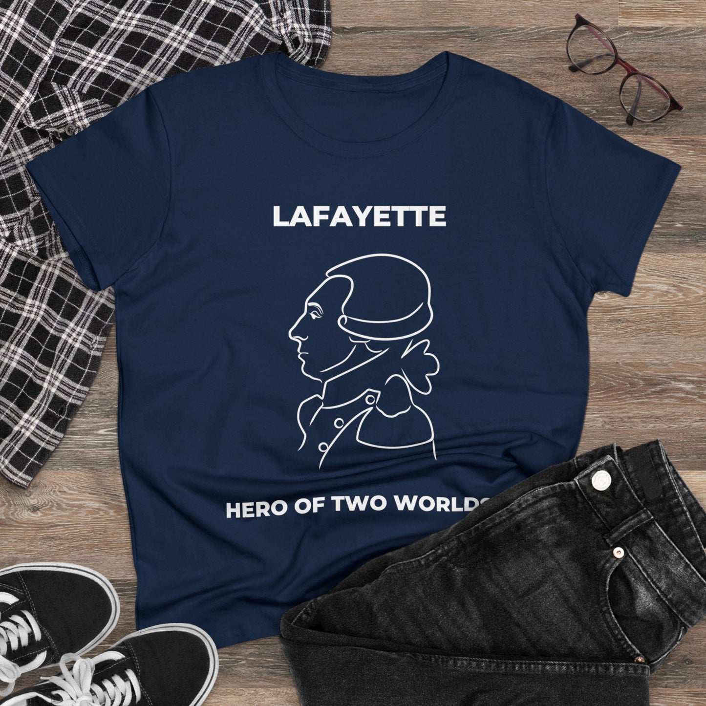 Lafayette Women's Tee Cap Sleeves Midweight Cotton - Slightly Fitted - Line Portrait, History, History Teacher, Bicentennial, Marquis