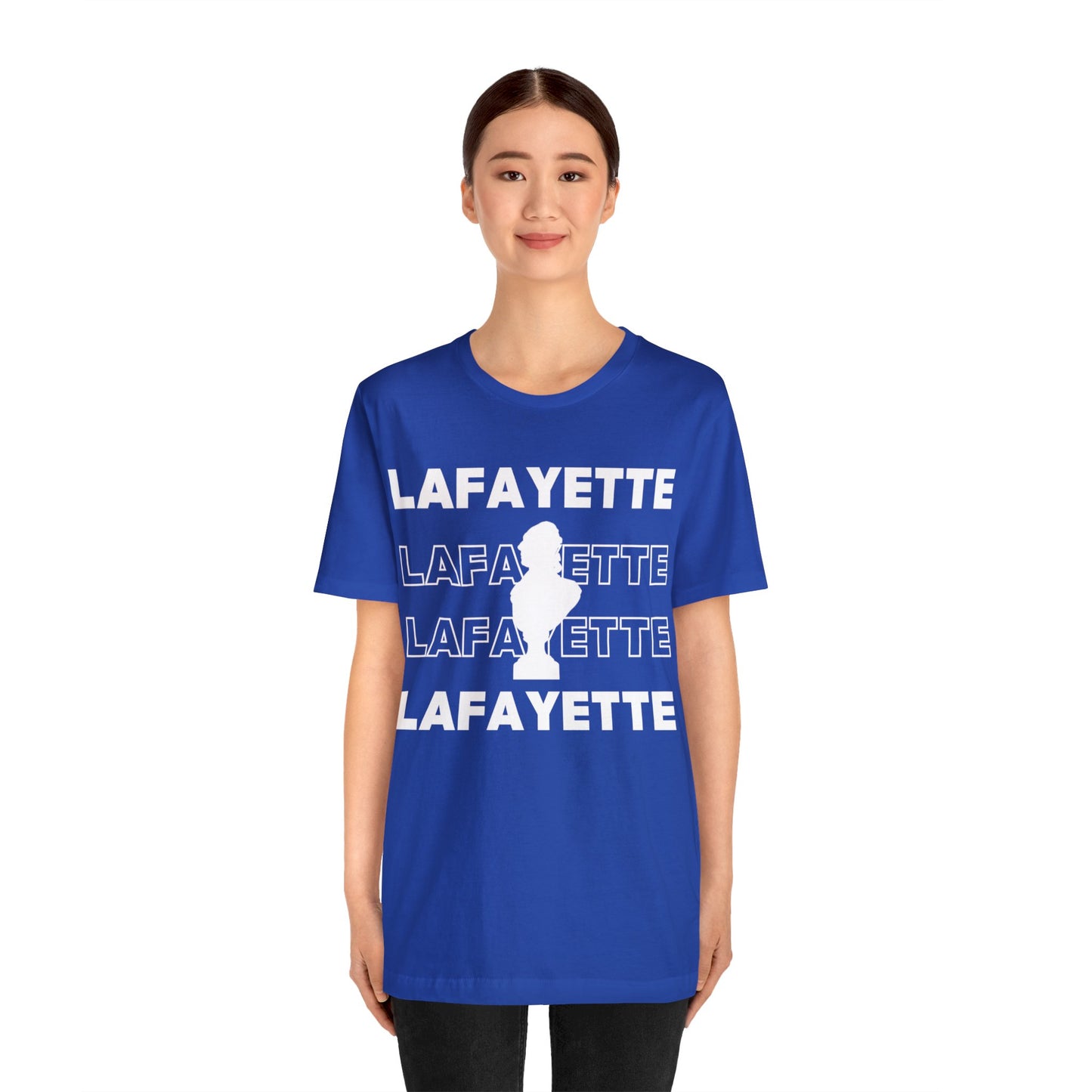 Lafayette Bust Silhouette Over White Letters - Unisex Jersey Short Sleeve - The Nation's Guest, Marquis de Lafayette