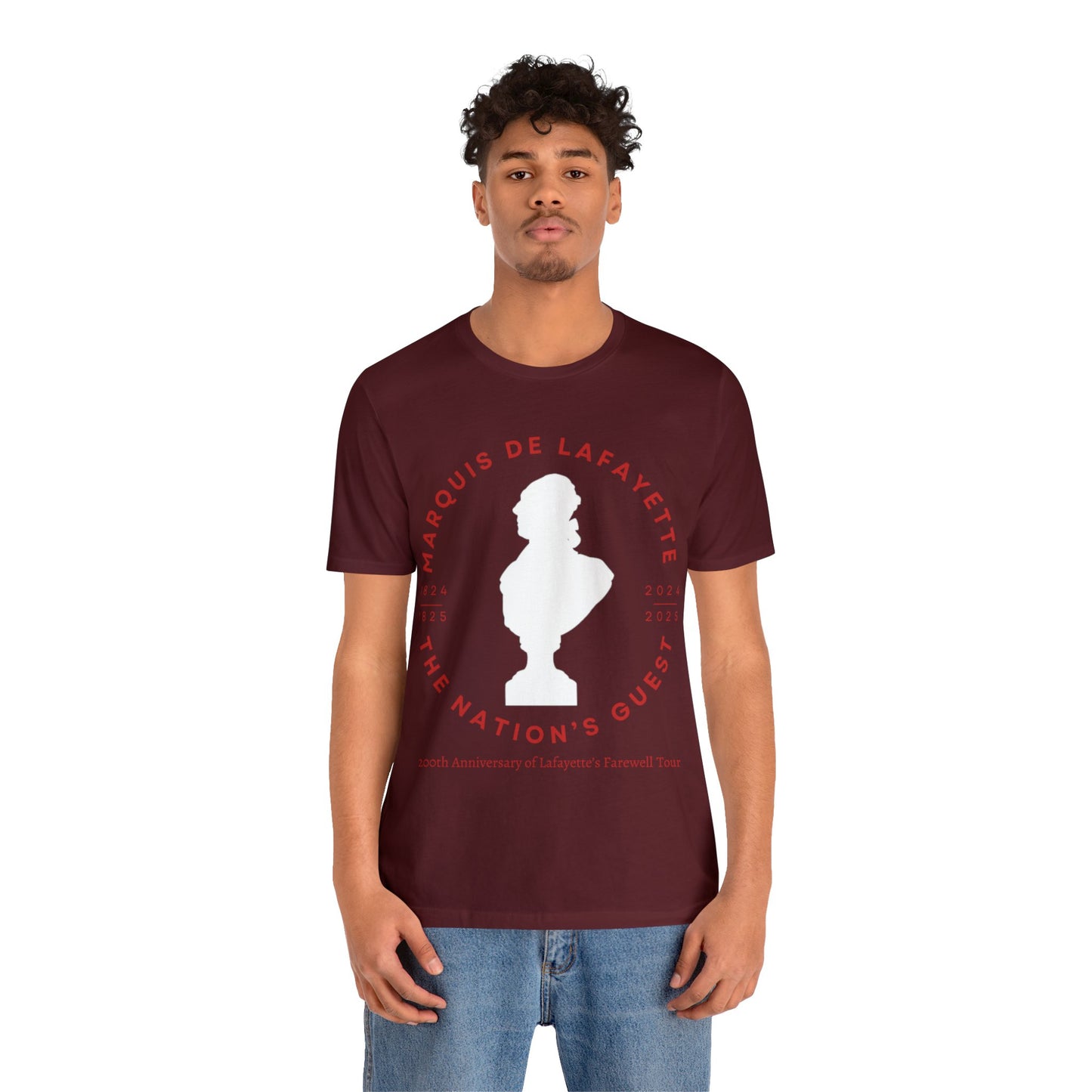 Lafayette Bust Silhouette Bicentennial Farewell Tour T-shirt - Unisex Jersey Short Sleeve - Hero of Two Worlds, Marquis de Lafayette