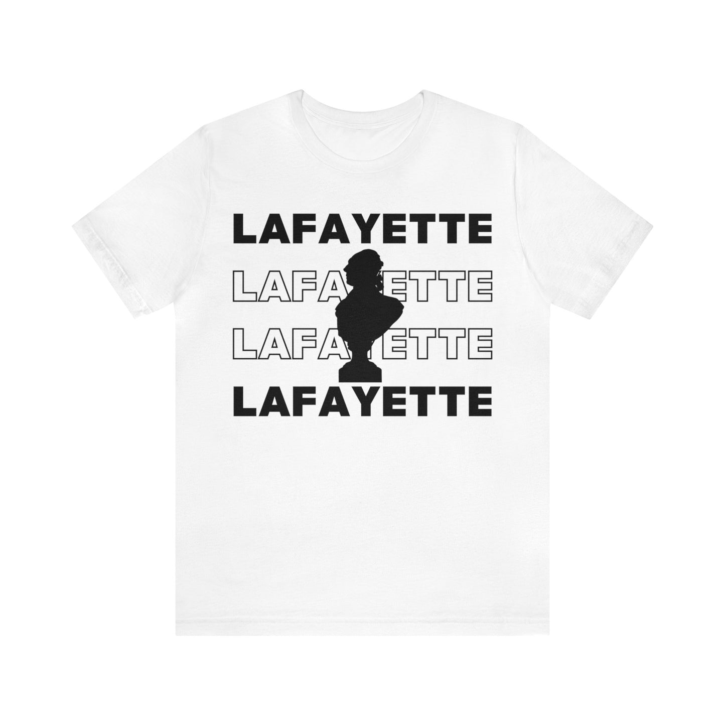 Lafayette Bust Silhouette Over White Letters - Unisex Jersey Short Sleeve - The Nation's Guest, Marquis de Lafayette