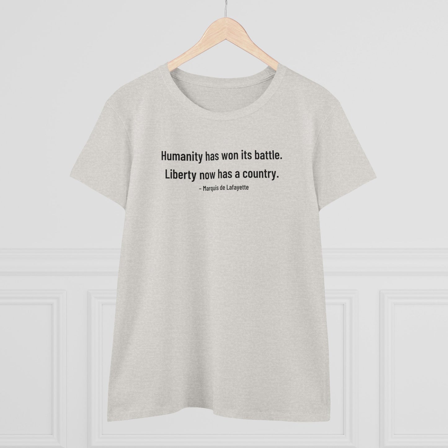 Lafayette Women's Tee Quote Cap Sleeves - Slightly Fitted Cotton - Quote, Bicentennial, Washington, Marquis, Hamilton, Humanity