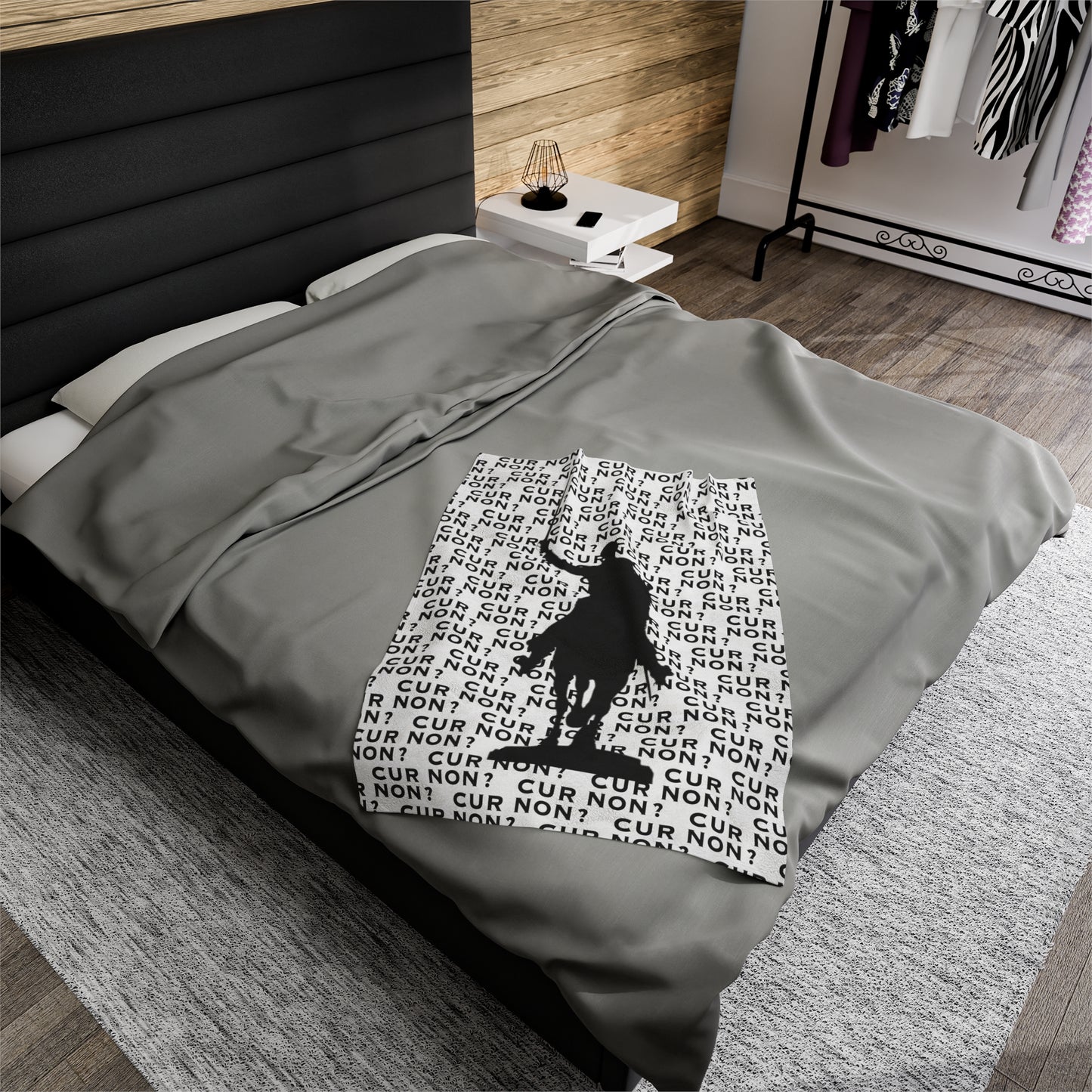 lafayette blanket Marquis de Lafayette silhouette and cur non motto on a blanket in black and white