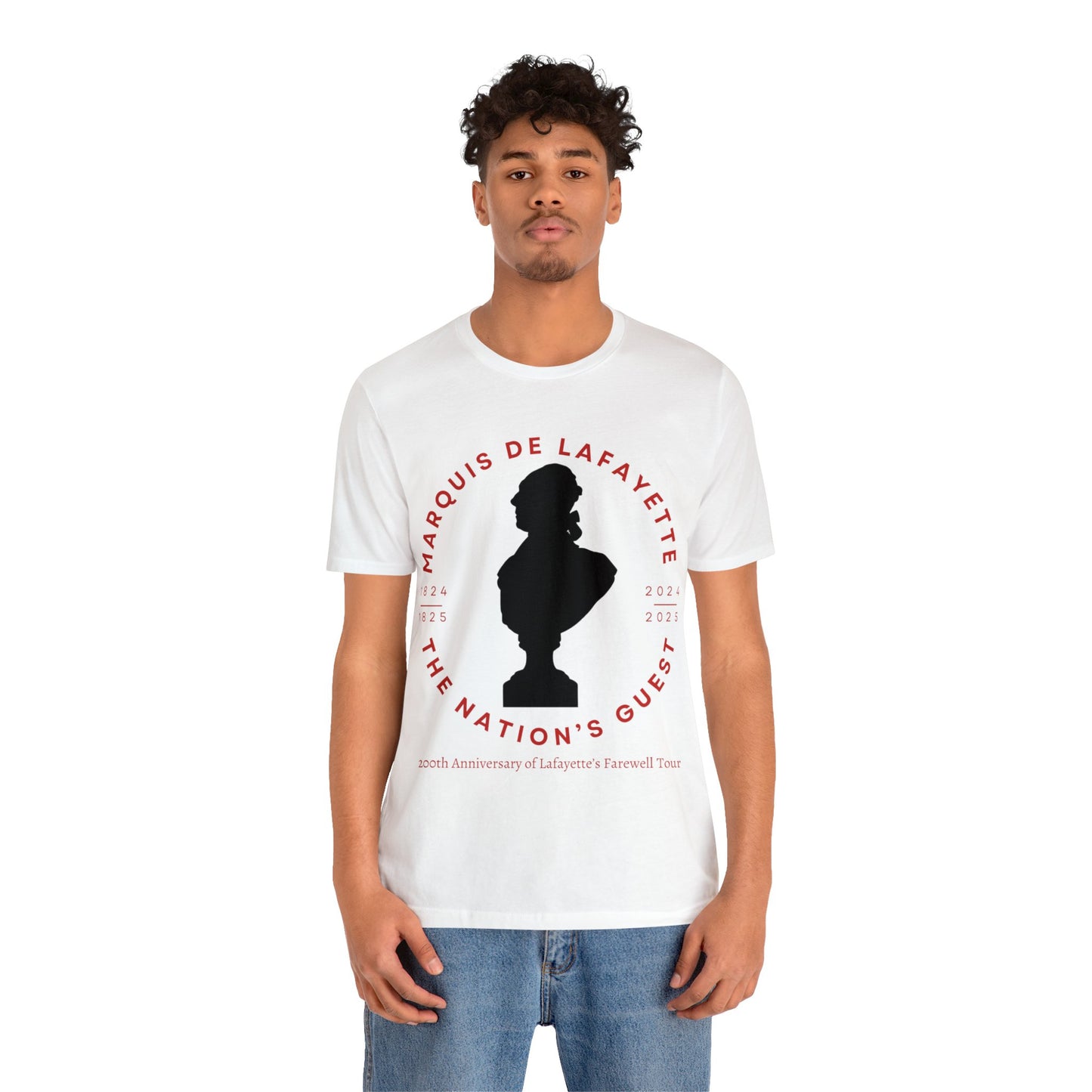 Lafayette Bust Silhouette Bicentennial Farewell Tour T-shirt - Unisex Jersey Short Sleeve - Hero of Two Worlds, Marquis de Lafayette