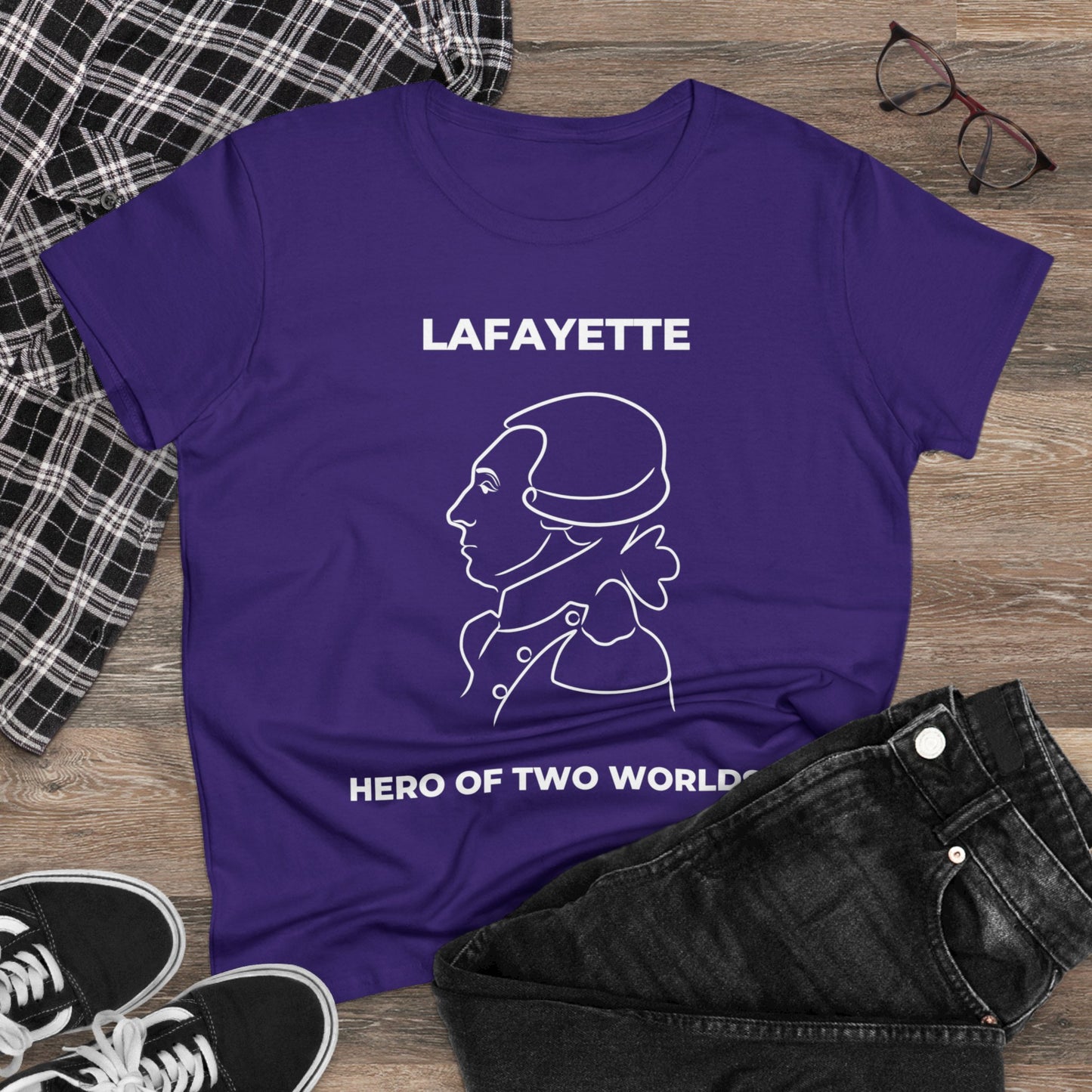 Lafayette Women's Tee Cap Sleeves Midweight Cotton - Slightly Fitted - Line Portrait, History, History Teacher, Bicentennial, Marquis