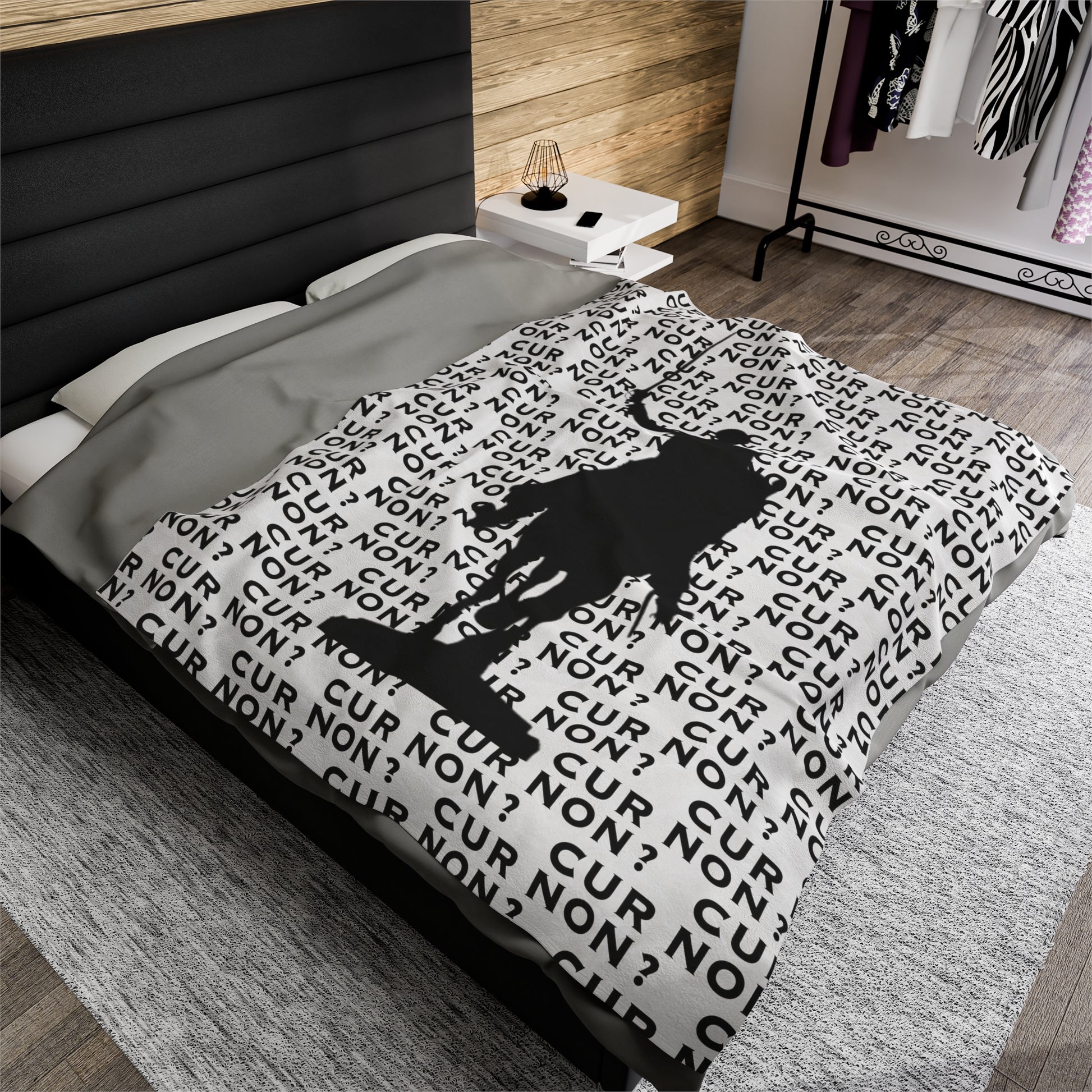 lafayette blanket Marquis de Lafayette silhouette and cur non motto on a blanket in black and white