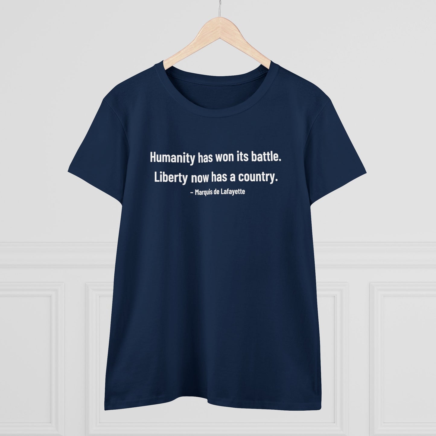 Lafayette Women's Tee Quote Cap Sleeves - Slightly Fitted Cotton - Quote, Bicentennial, Washington, Marquis, Hamilton, Humanity
