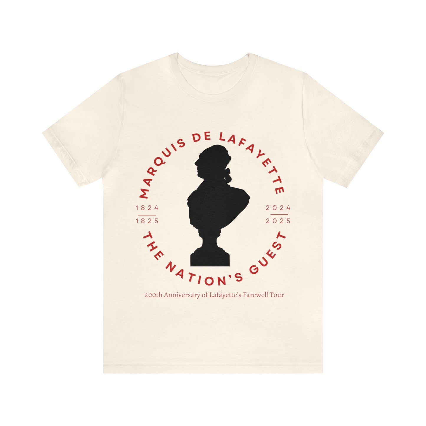 Lafayette Bust Silhouette Bicentennial Farewell Tour T-shirt - Unisex Jersey Short Sleeve - Hero of Two Worlds, Marquis de Lafayette