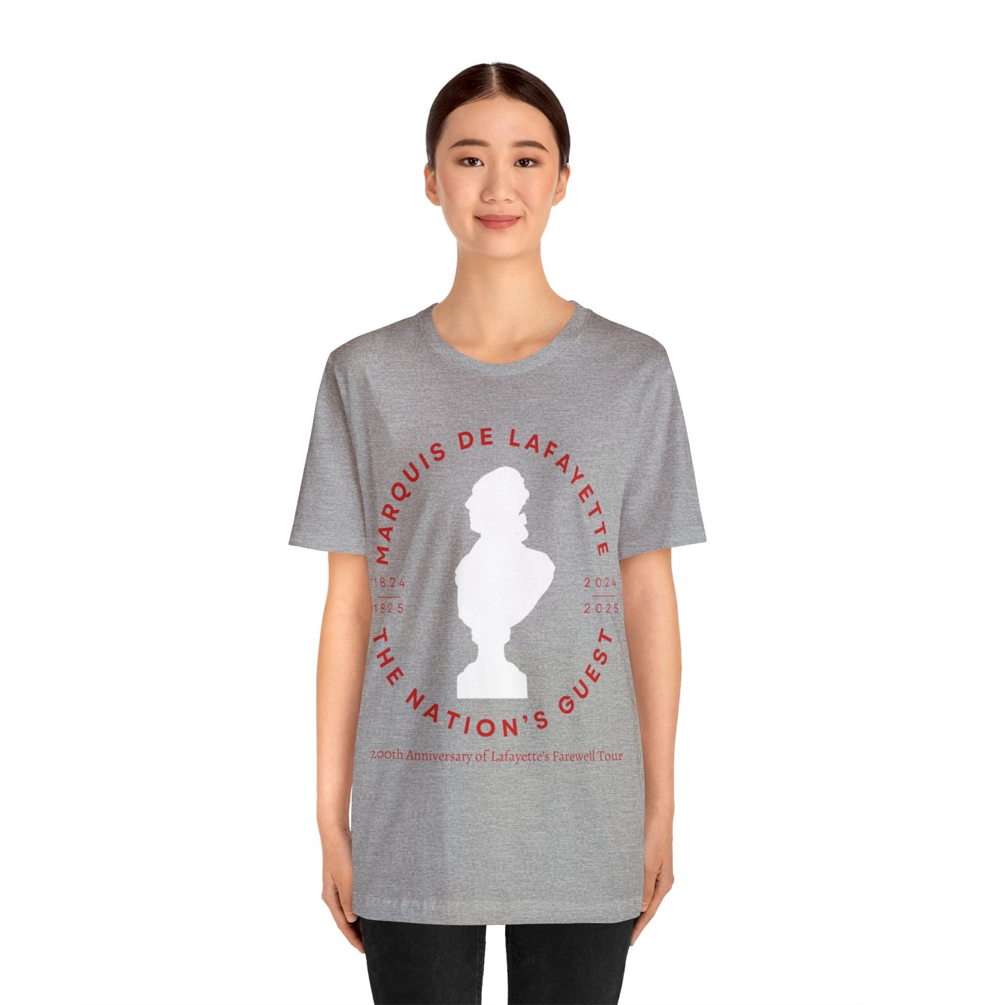 Lafayette Bust Silhouette Bicentennial Farewell Tour T-shirt - Unisex Jersey Short Sleeve - Hero of Two Worlds, Marquis de Lafayette
