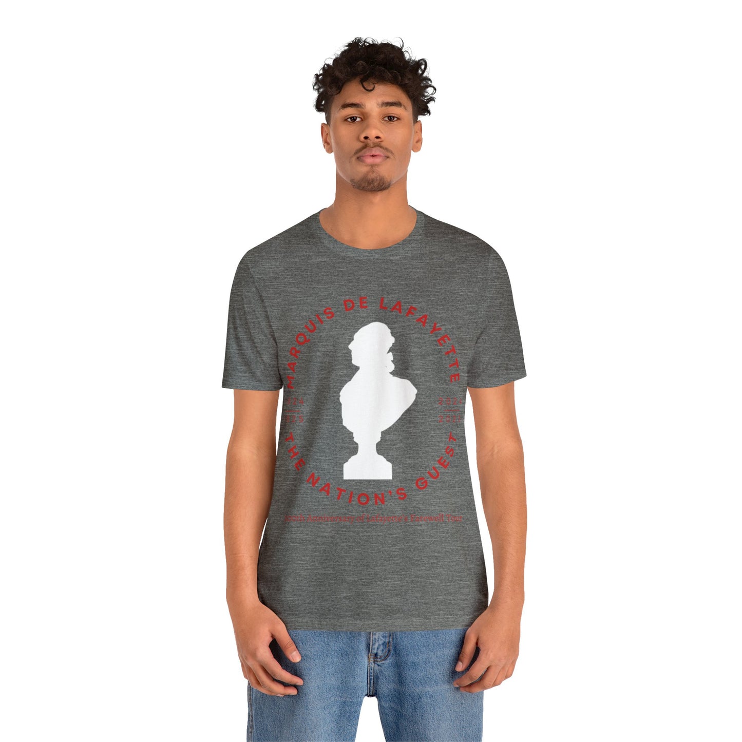 Lafayette Bust Silhouette Bicentennial Farewell Tour T-shirt - Unisex Jersey Short Sleeve - Hero of Two Worlds, Marquis de Lafayette