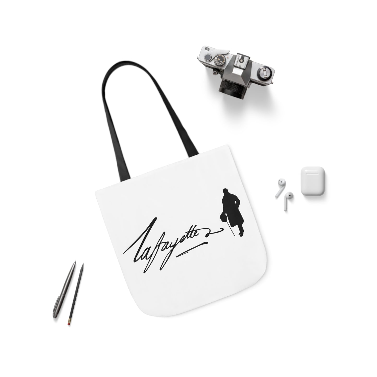 Lafayette Canvas Tote Bag - White bag, black design