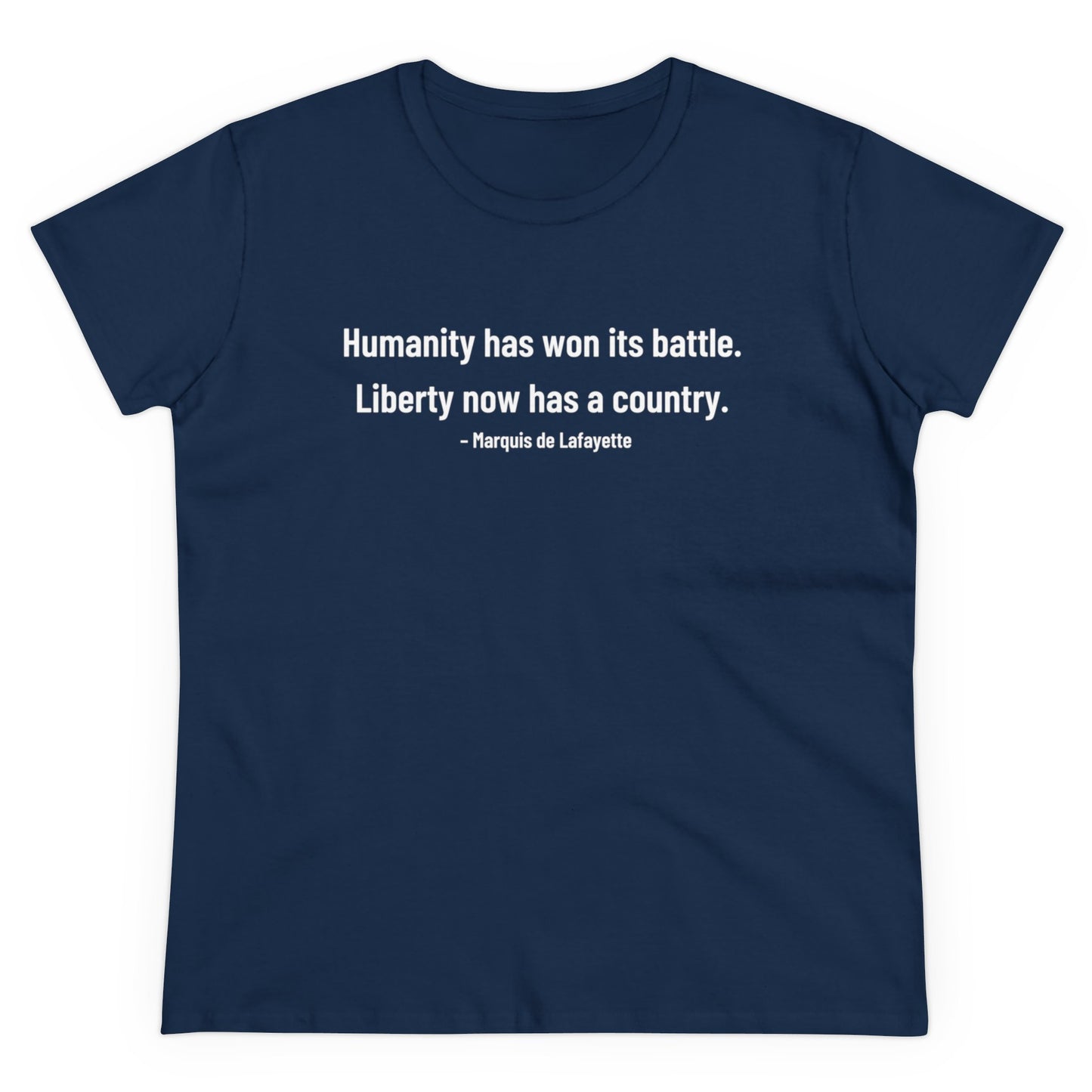 Lafayette Women's Tee Quote Cap Sleeves - Slightly Fitted Cotton - Quote, Bicentennial, Washington, Marquis, Hamilton, Humanity