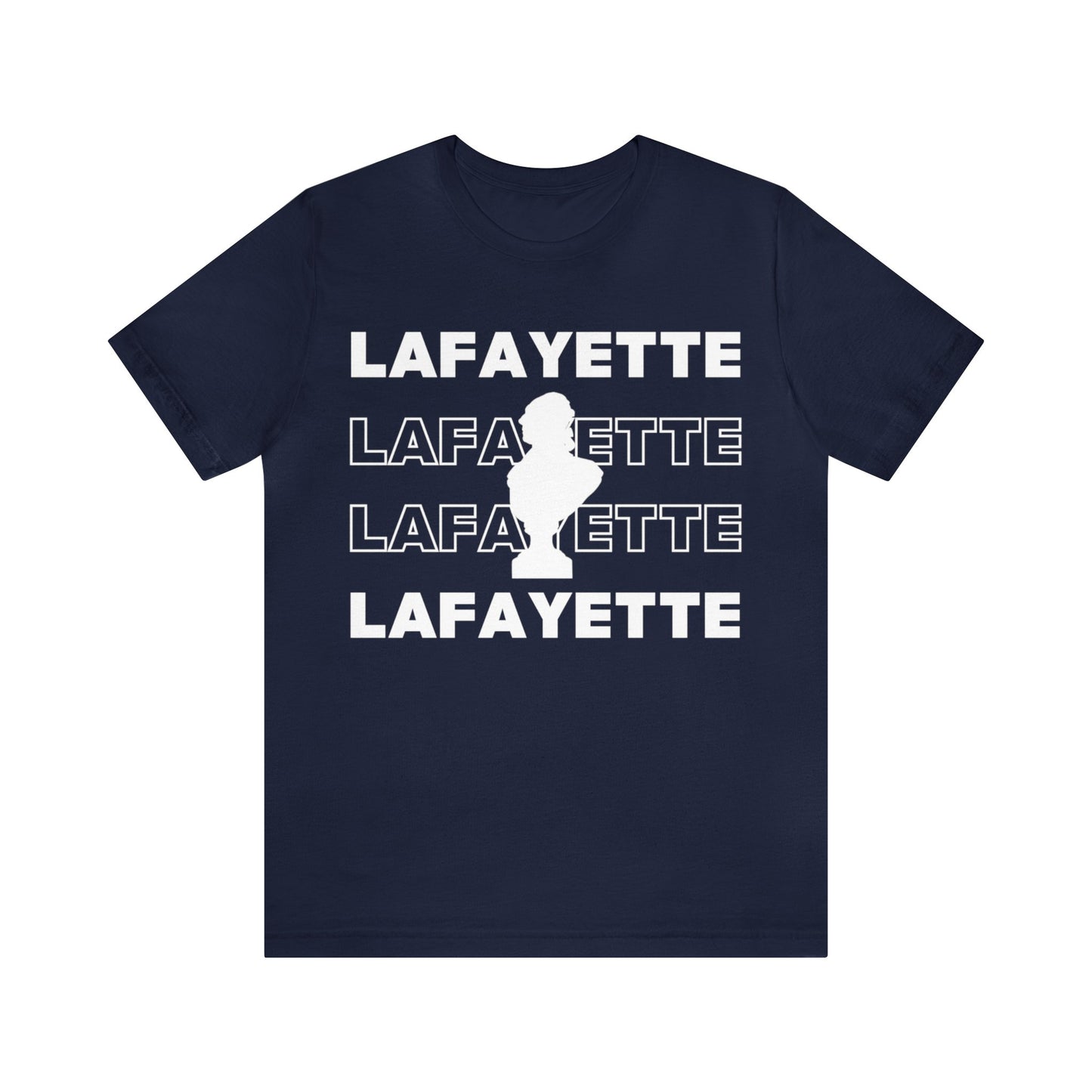 Lafayette Bust Silhouette Over White Letters - Unisex Jersey Short Sleeve - The Nation's Guest, Marquis de Lafayette