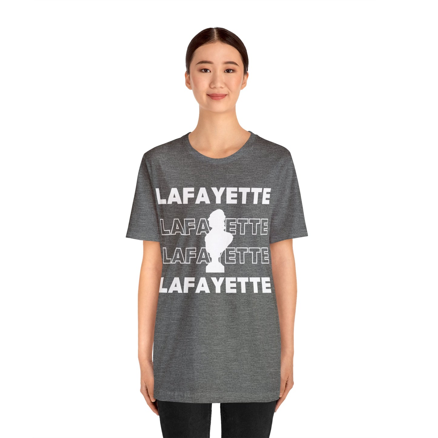 Lafayette Bust Silhouette Over White Letters - Unisex Jersey Short Sleeve - The Nation's Guest, Marquis de Lafayette