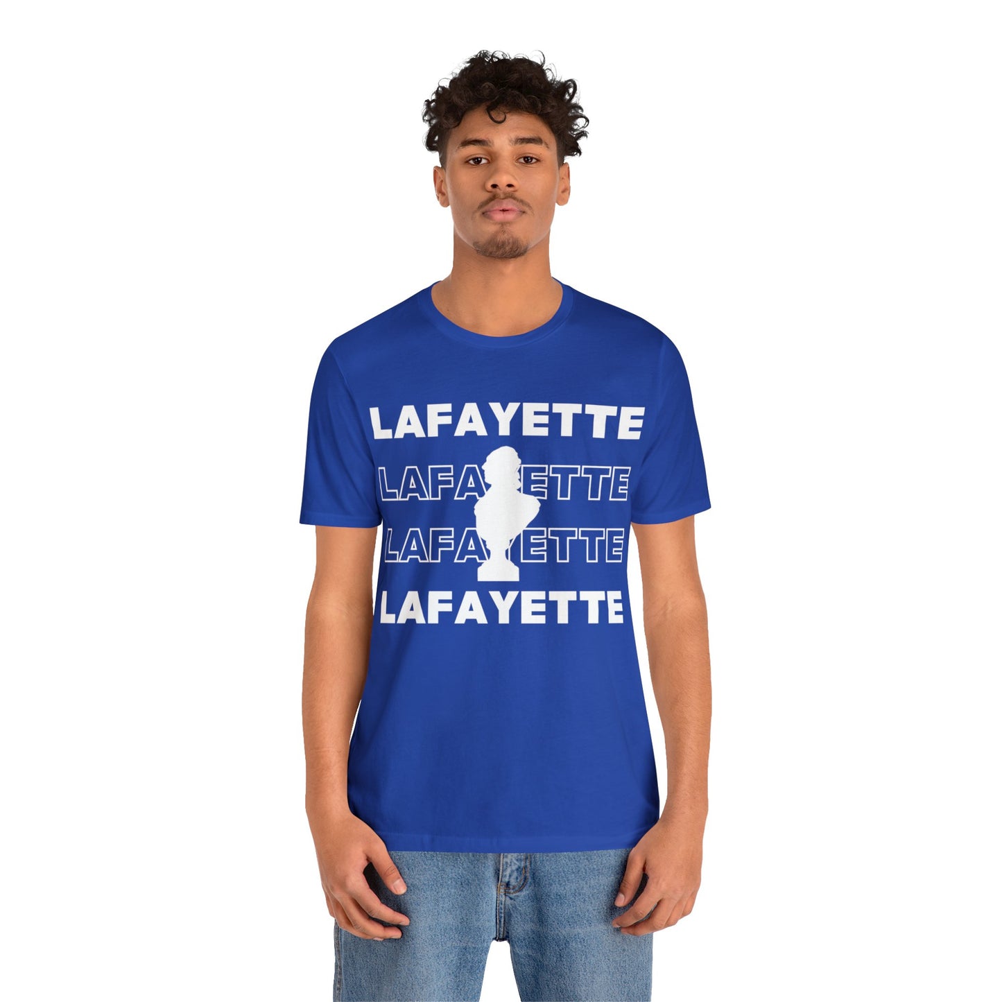 Lafayette Bust Silhouette Over White Letters - Unisex Jersey Short Sleeve - The Nation's Guest, Marquis de Lafayette