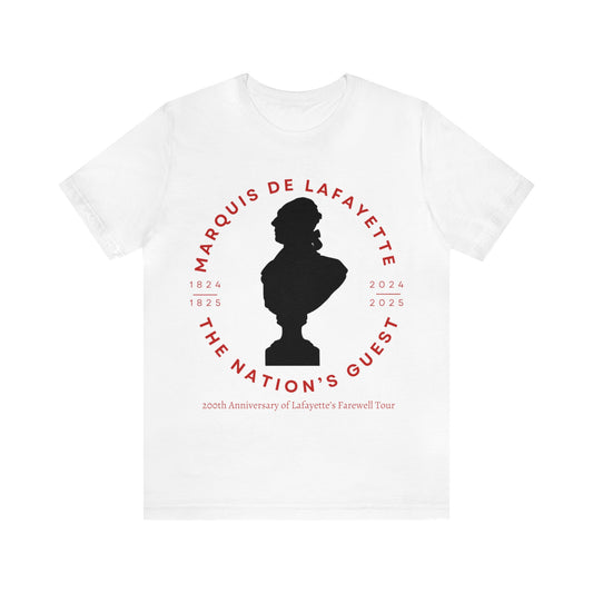 Lafayette Bust Silhouette Bicentennial Farewell Tour T-shirt - Unisex Jersey Short Sleeve - Hero of Two Worlds, Marquis de Lafayette
