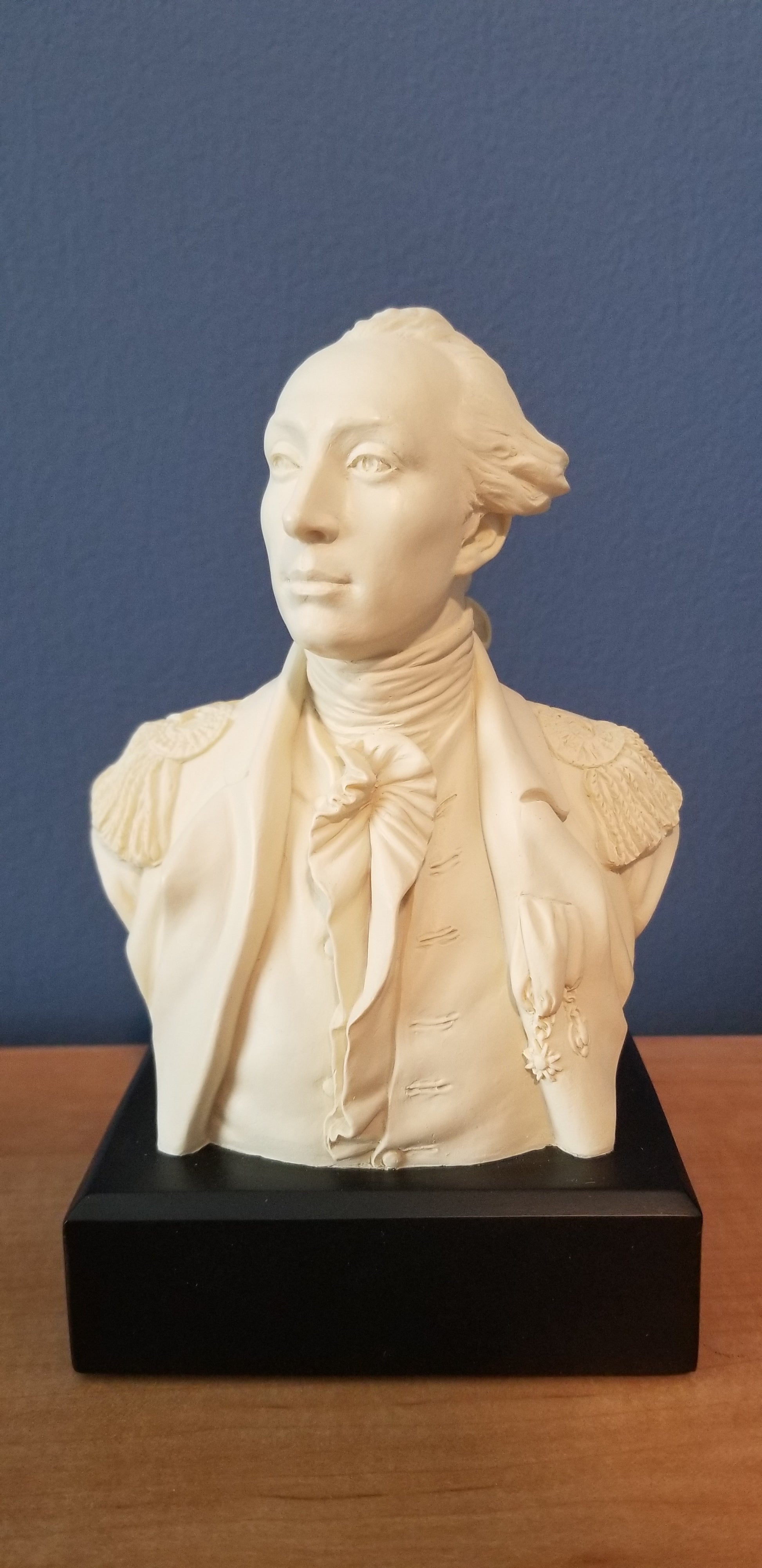 Bust of Lafayette.  Bust of the Marquis de Lafayette fashioned after Houdon's bust of Lafayette.   Statue of Lafayette.  Statue of the Marquis de Lafayette. 