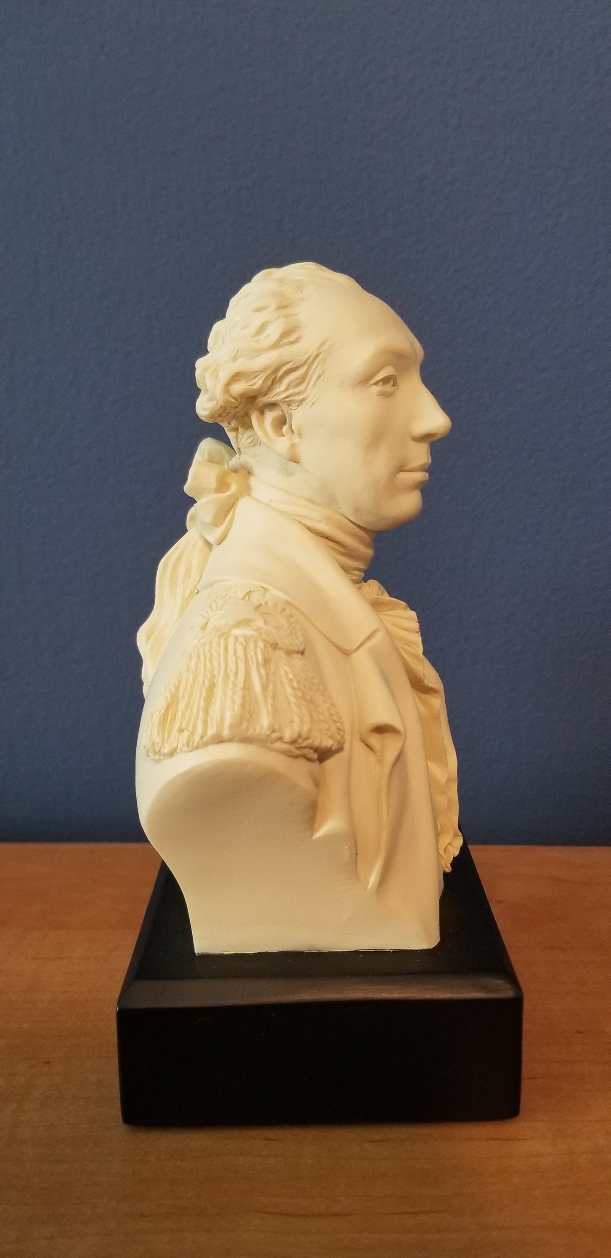 Bust of Lafayette. Bust of the Marquis de Lafayette fashioned after Houdon's bust of Lafayette. Statue of Lafayette. Statue of the Marquis de Lafayette.