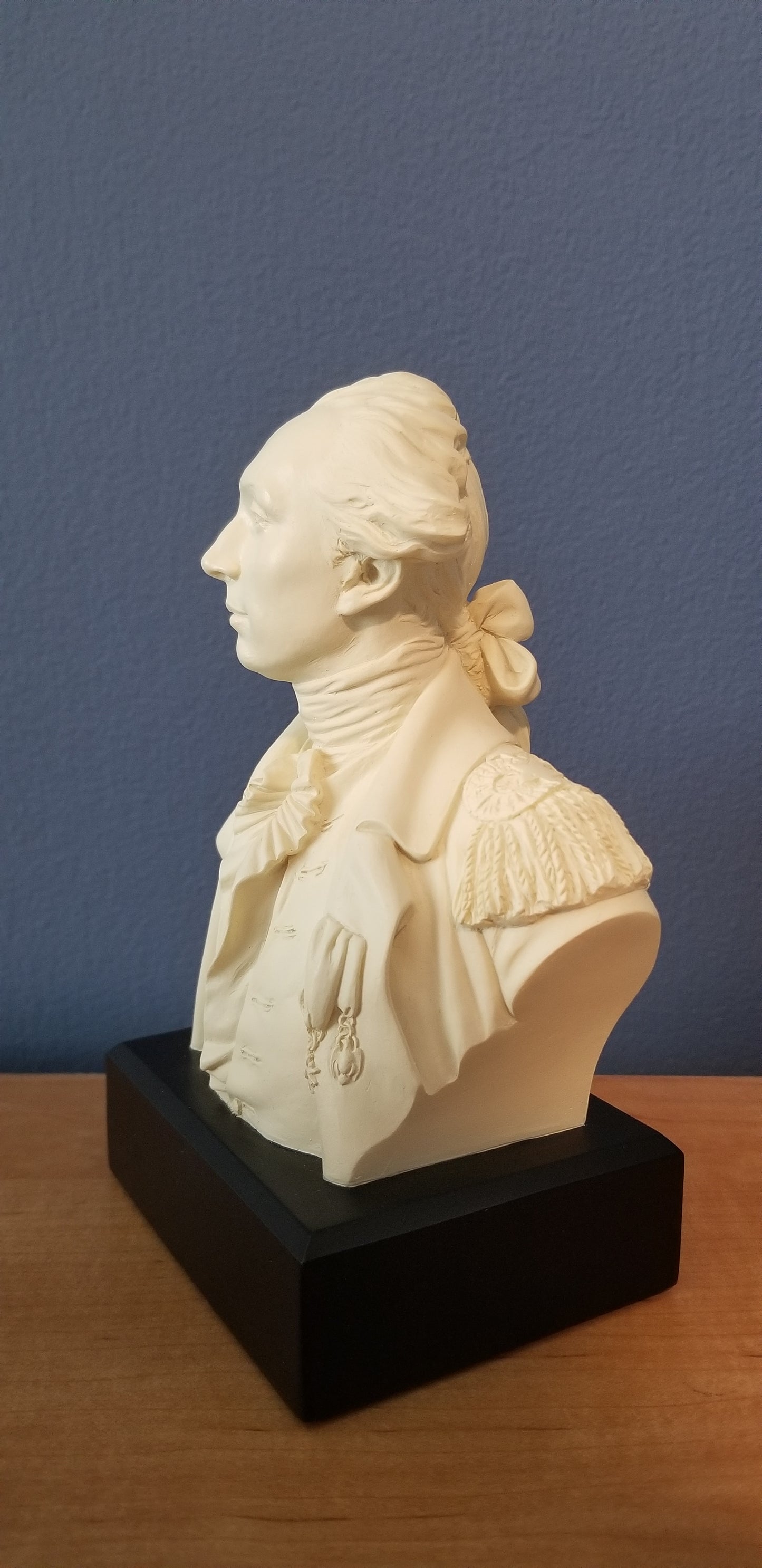 Bust of Lafayette. Bust of the Marquis de Lafayette fashioned after Houdon's bust of Lafayette. Statue of Lafayette. Statue of the Marquis de Lafayette.