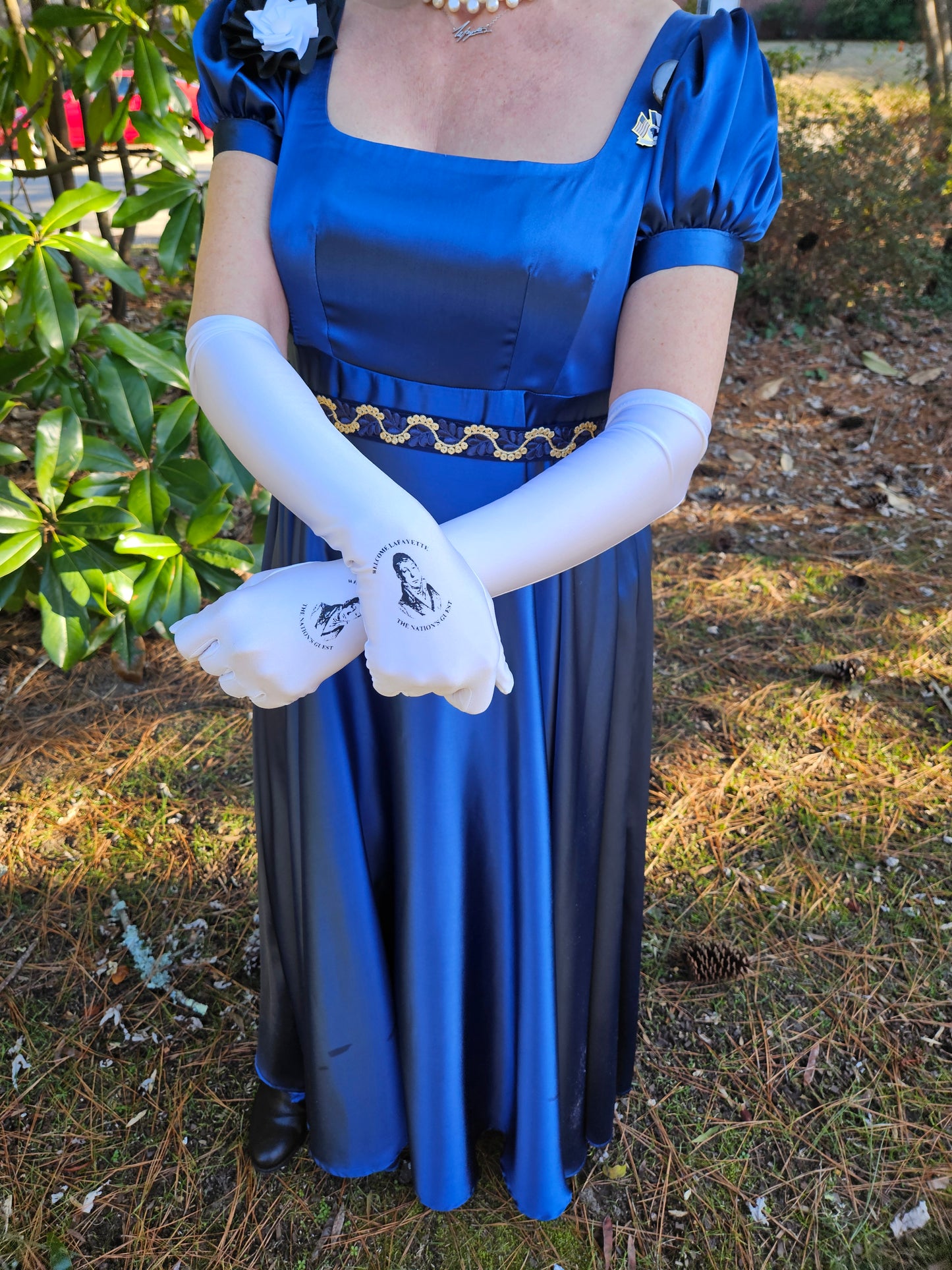 Welcome Lafayette Long Formal Celebration Gloves - 1820's Gentleman Lafayette with Welcome Lafayette Emblem