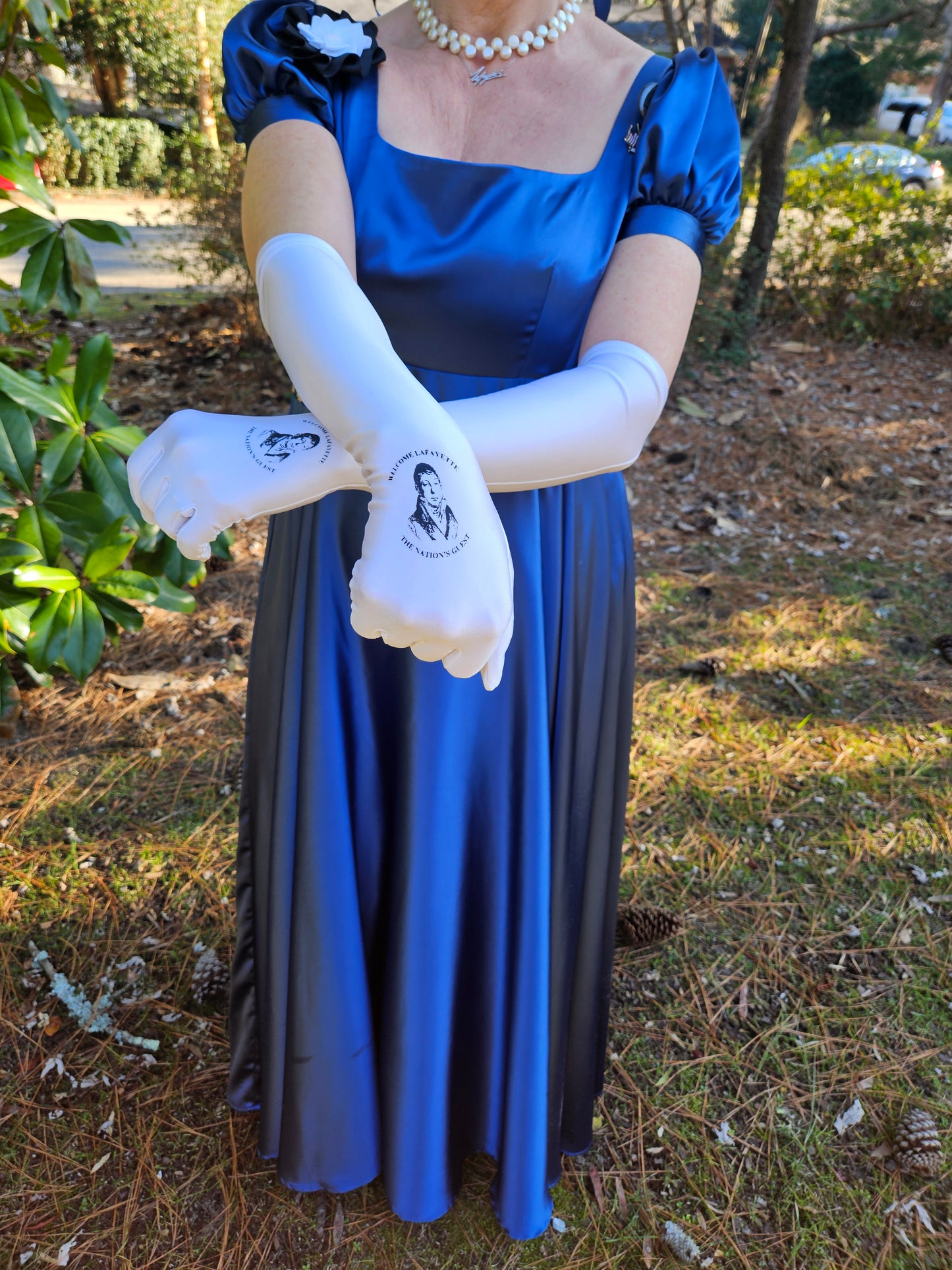 Welcome Lafayette Long Formal Celebration Gloves - 1820's Gentleman Lafayette with Welcome Lafayette Emblem