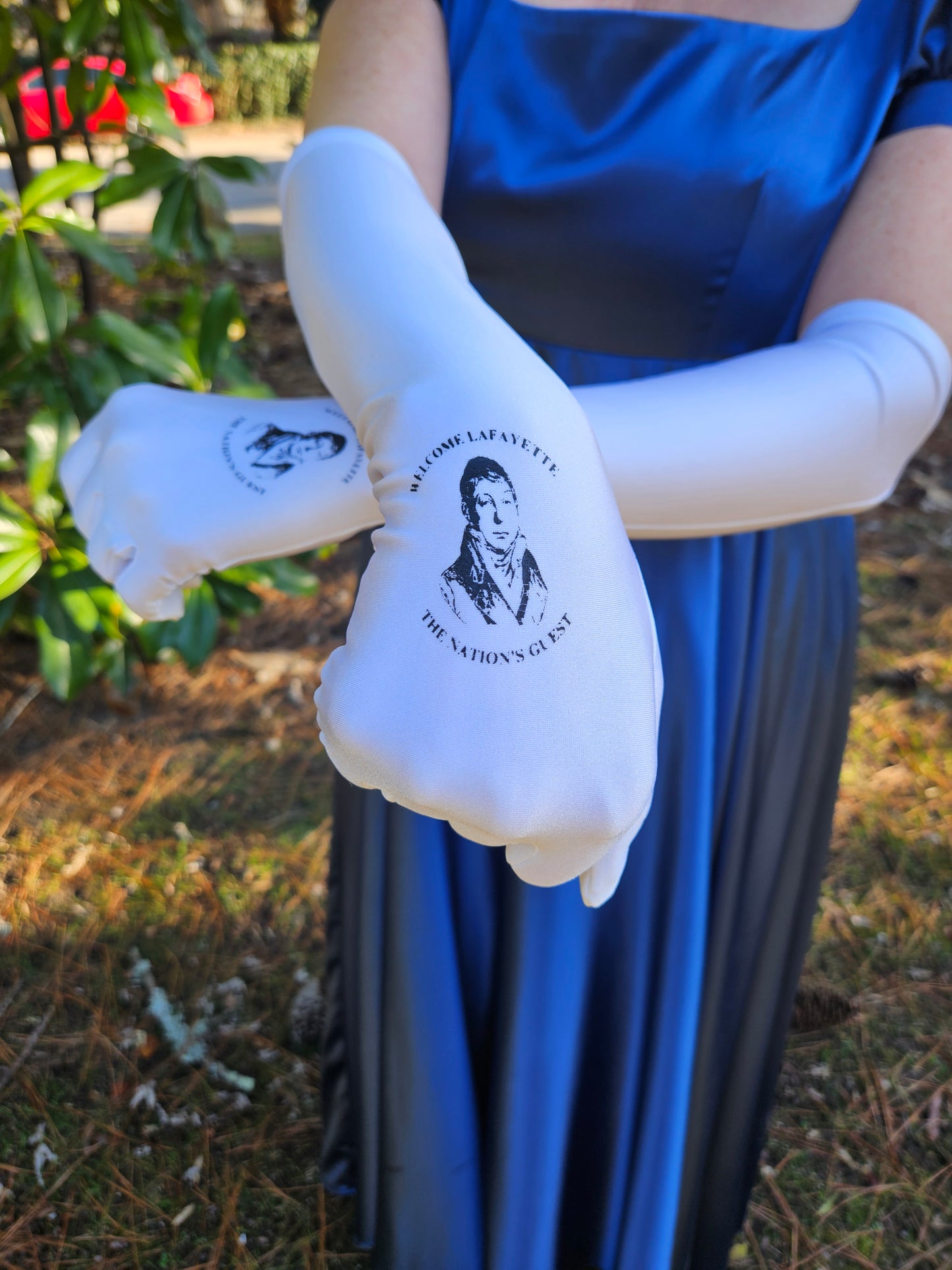Welcome Lafayette Long Formal Celebration Gloves - 1820's Gentleman Lafayette with Welcome Lafayette Emblem