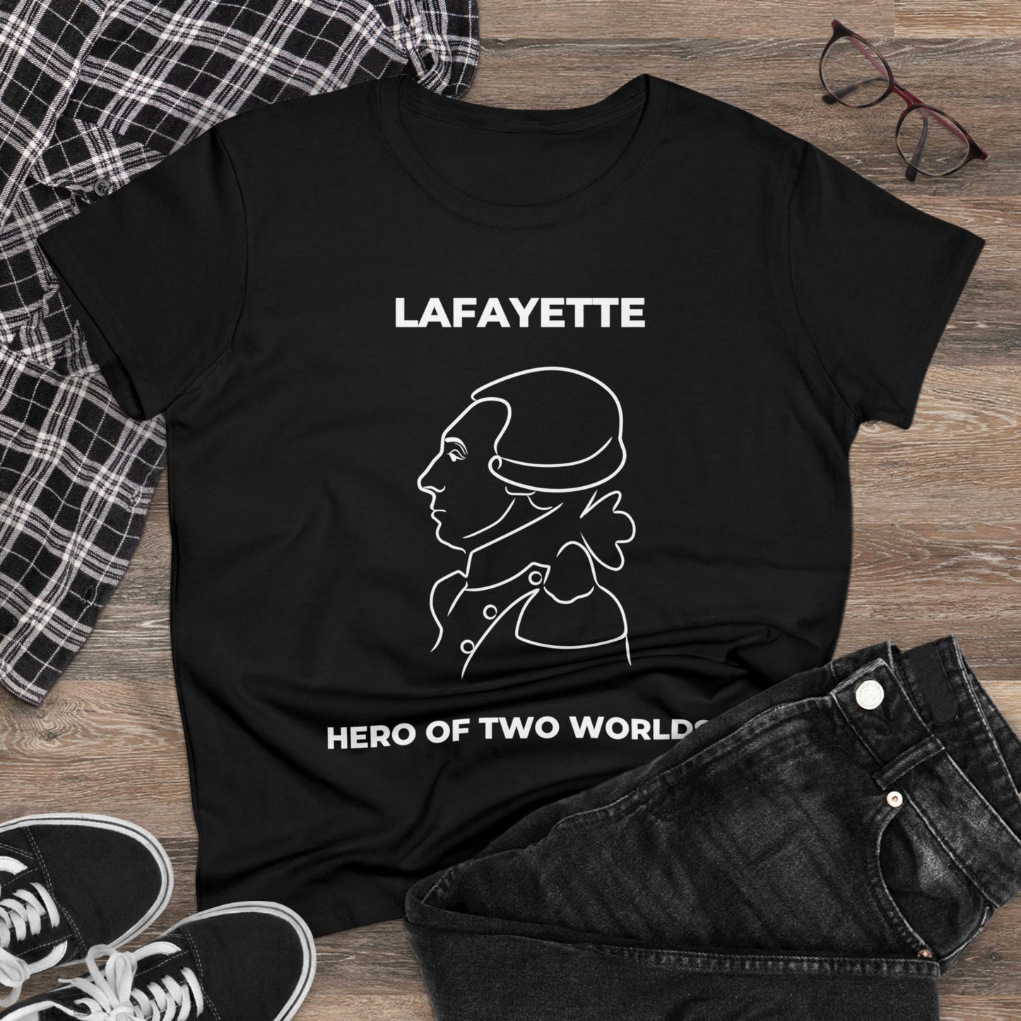 Lafayette Women's Tee Cap Sleeves Midweight Cotton - Slightly Fitted - Line Portrait, History, History Teacher, Bicentennial, Marquis