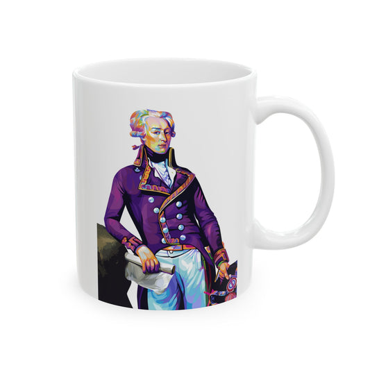 Lafayette Mug - 11oz White Ceramic - Colorful Art Style with Quote