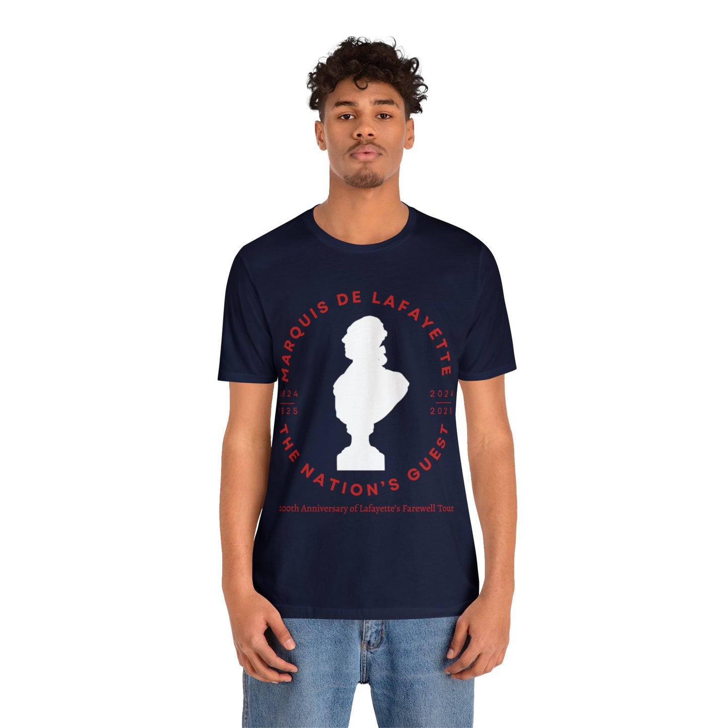 Lafayette Bust Silhouette Bicentennial Farewell Tour T-shirt - Unisex Jersey Short Sleeve - Hero of Two Worlds, Marquis de Lafayette