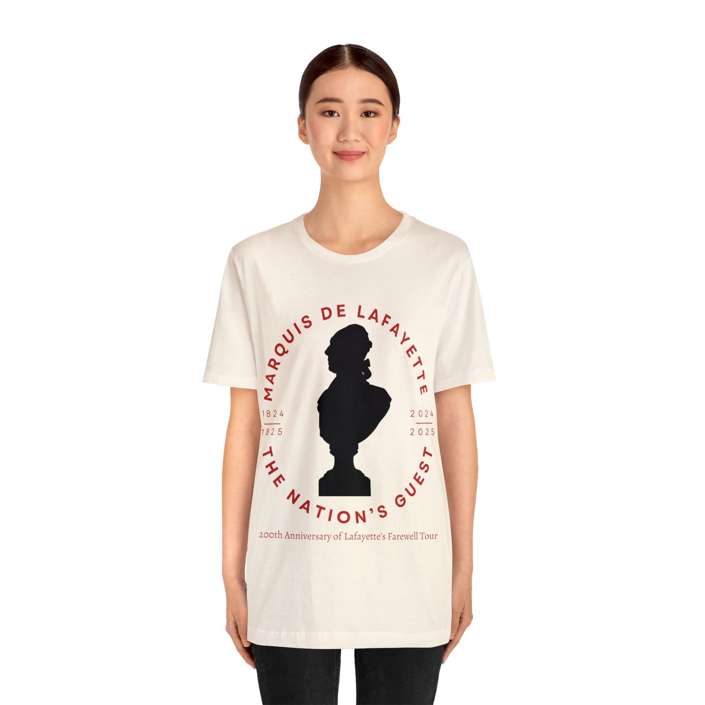Lafayette Bust Silhouette Bicentennial Farewell Tour T-shirt - Unisex Jersey Short Sleeve - Hero of Two Worlds, Marquis de Lafayette
