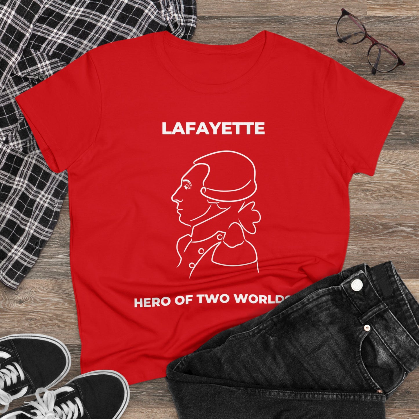 Lafayette Women's Tee Cap Sleeves Midweight Cotton - Slightly Fitted - Line Portrait, History, History Teacher, Bicentennial, Marquis