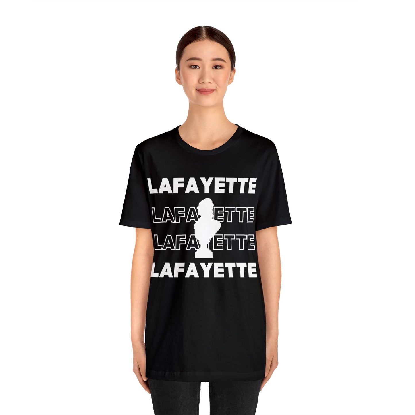 Lafayette Bust Silhouette Over White Letters - Unisex Jersey Short Sleeve - The Nation's Guest, Marquis de Lafayette