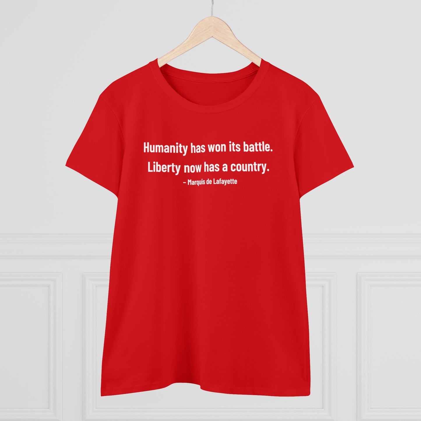 Lafayette Women's Tee Quote Cap Sleeves - Slightly Fitted Cotton - Quote, Bicentennial, Washington, Marquis, Hamilton, Humanity