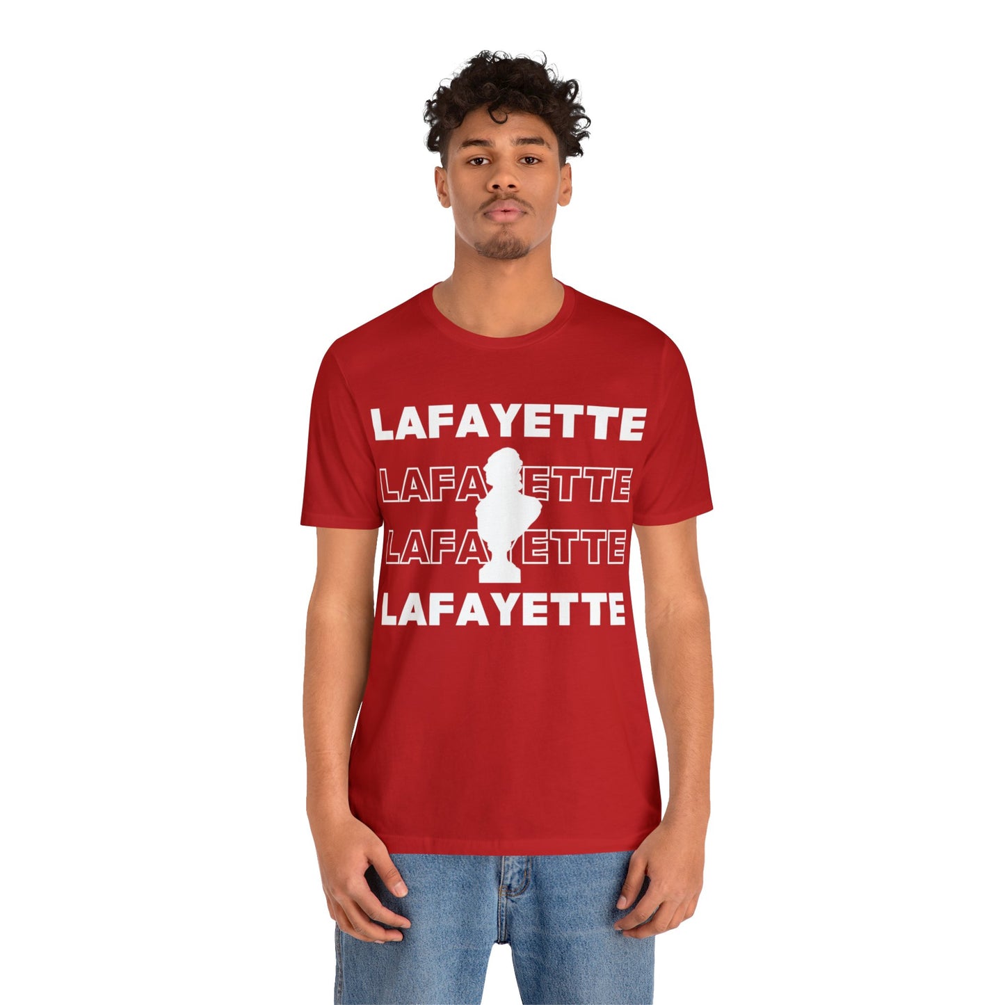 Lafayette Bust Silhouette Over White Letters - Unisex Jersey Short Sleeve - The Nation's Guest, Marquis de Lafayette