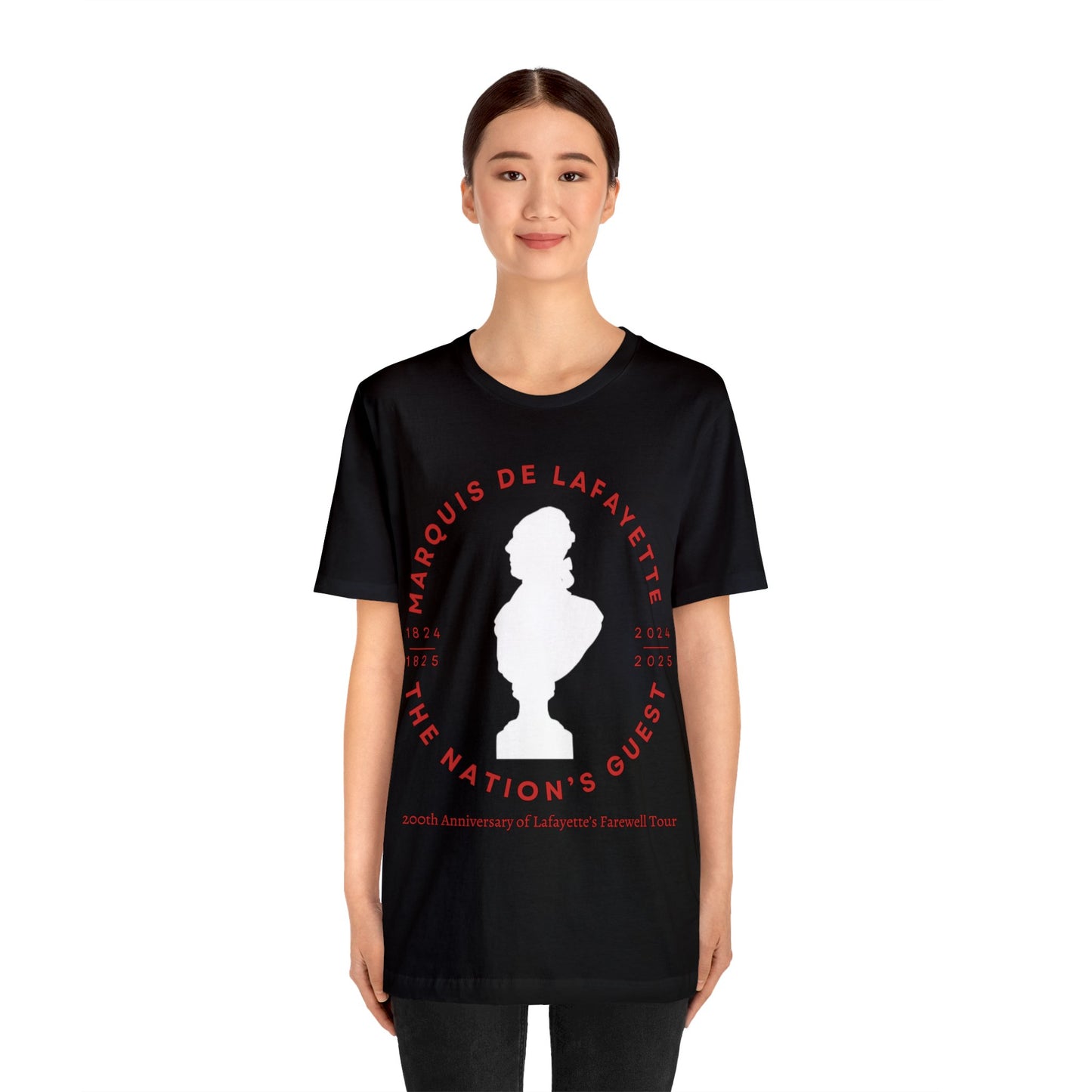 Lafayette Bust Silhouette Bicentennial Farewell Tour T-shirt - Unisex Jersey Short Sleeve - Hero of Two Worlds, Marquis de Lafayette