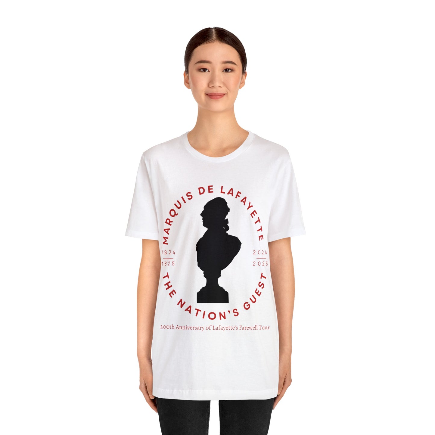 Lafayette Bust Silhouette Bicentennial Farewell Tour T-shirt - Unisex Jersey Short Sleeve - Hero of Two Worlds, Marquis de Lafayette
