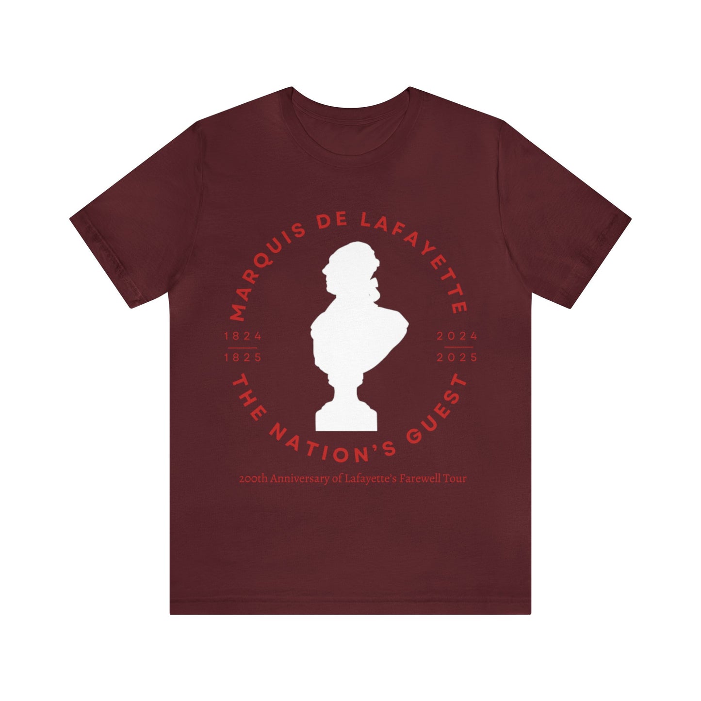 Lafayette Bust Silhouette Bicentennial Farewell Tour T-shirt - Unisex Jersey Short Sleeve - Hero of Two Worlds, Marquis de Lafayette