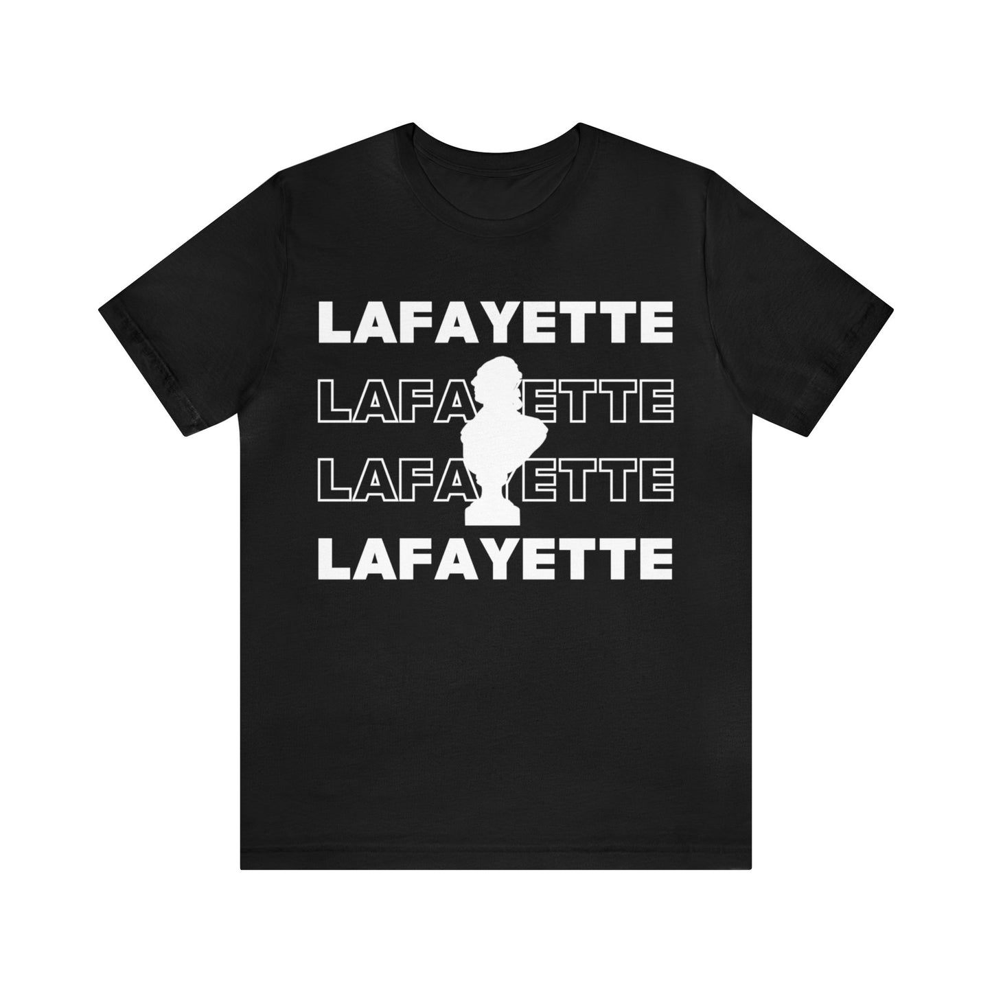 Lafayette Bust Silhouette Over White Letters - Unisex Jersey Short Sleeve - The Nation's Guest, Marquis de Lafayette