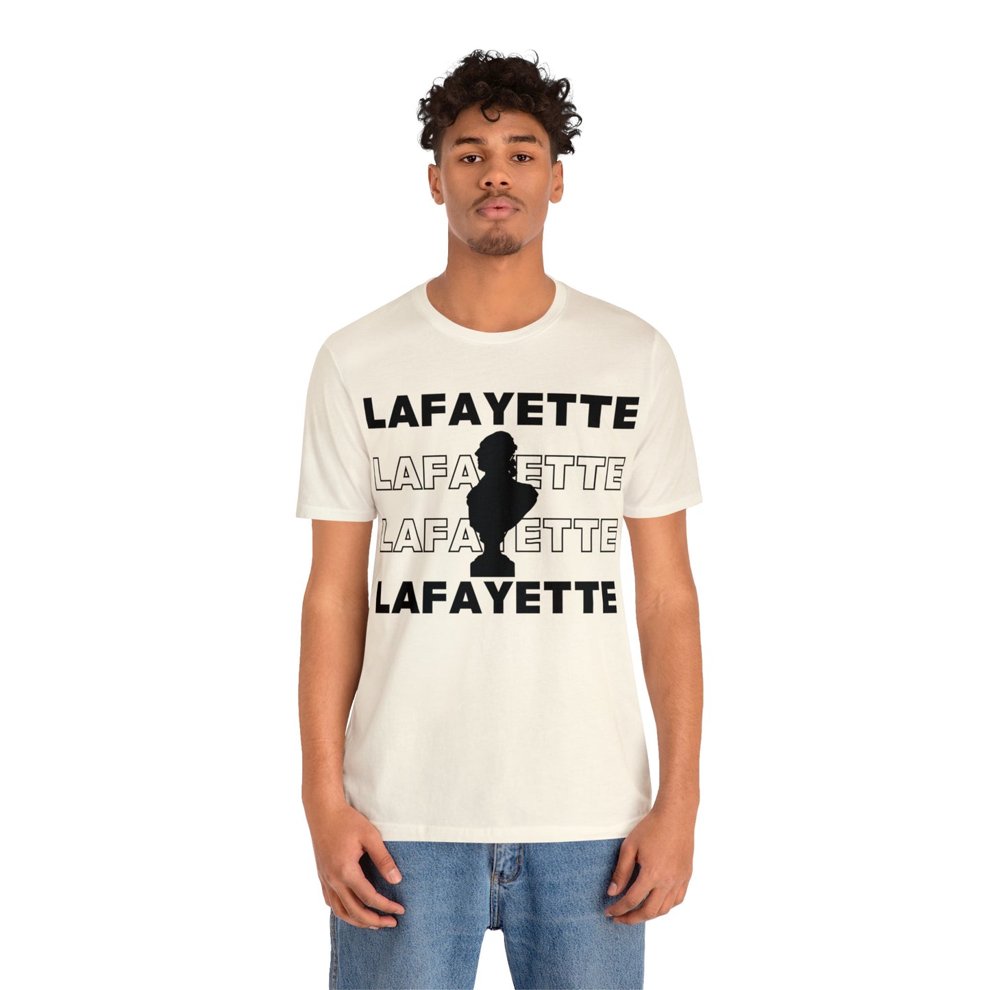 Lafayette Bust Silhouette Over White Letters - Unisex Jersey Short Sleeve - The Nation's Guest, Marquis de Lafayette