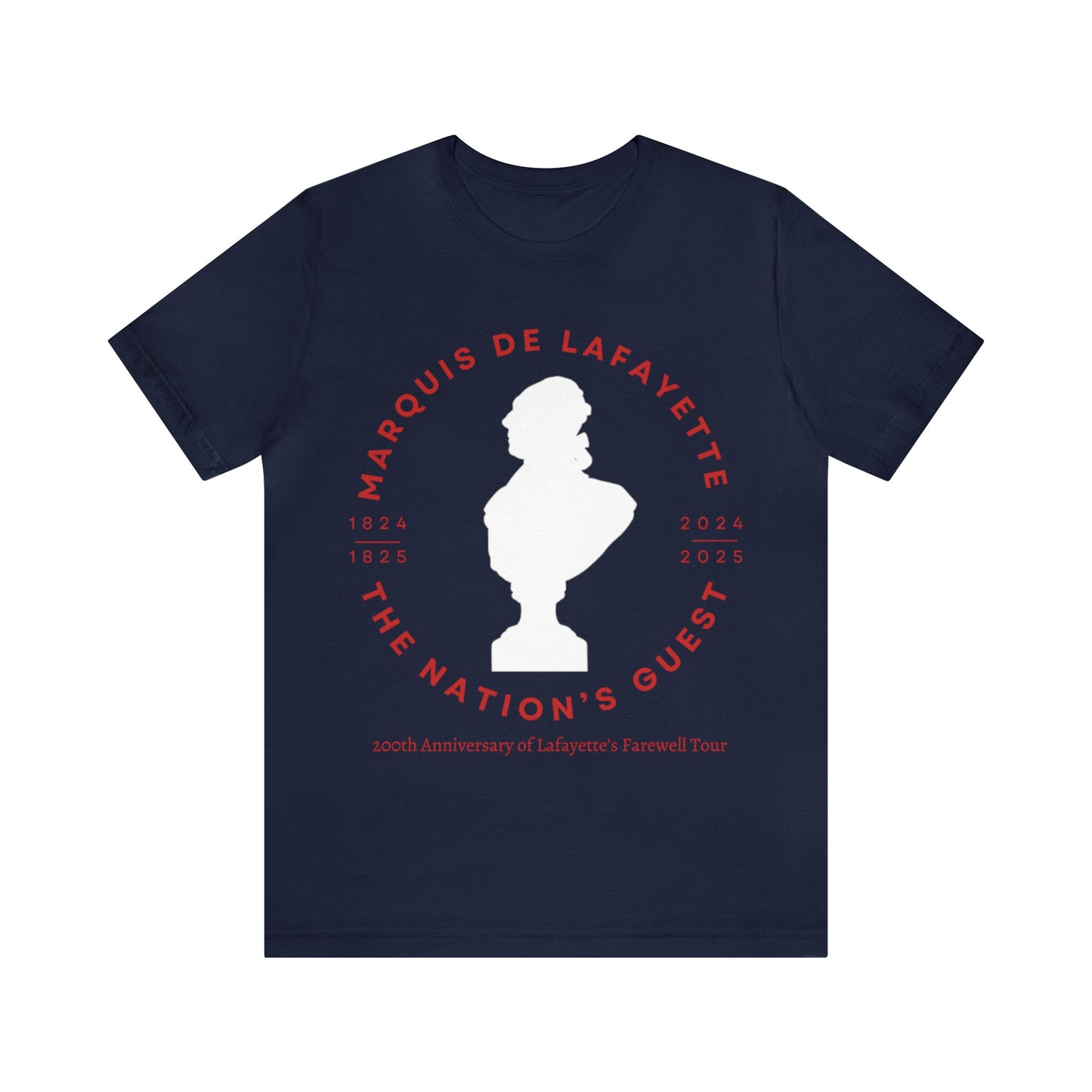 Lafayette Bust Silhouette Bicentennial Farewell Tour T-shirt - Unisex Jersey Short Sleeve - Hero of Two Worlds, Marquis de Lafayette