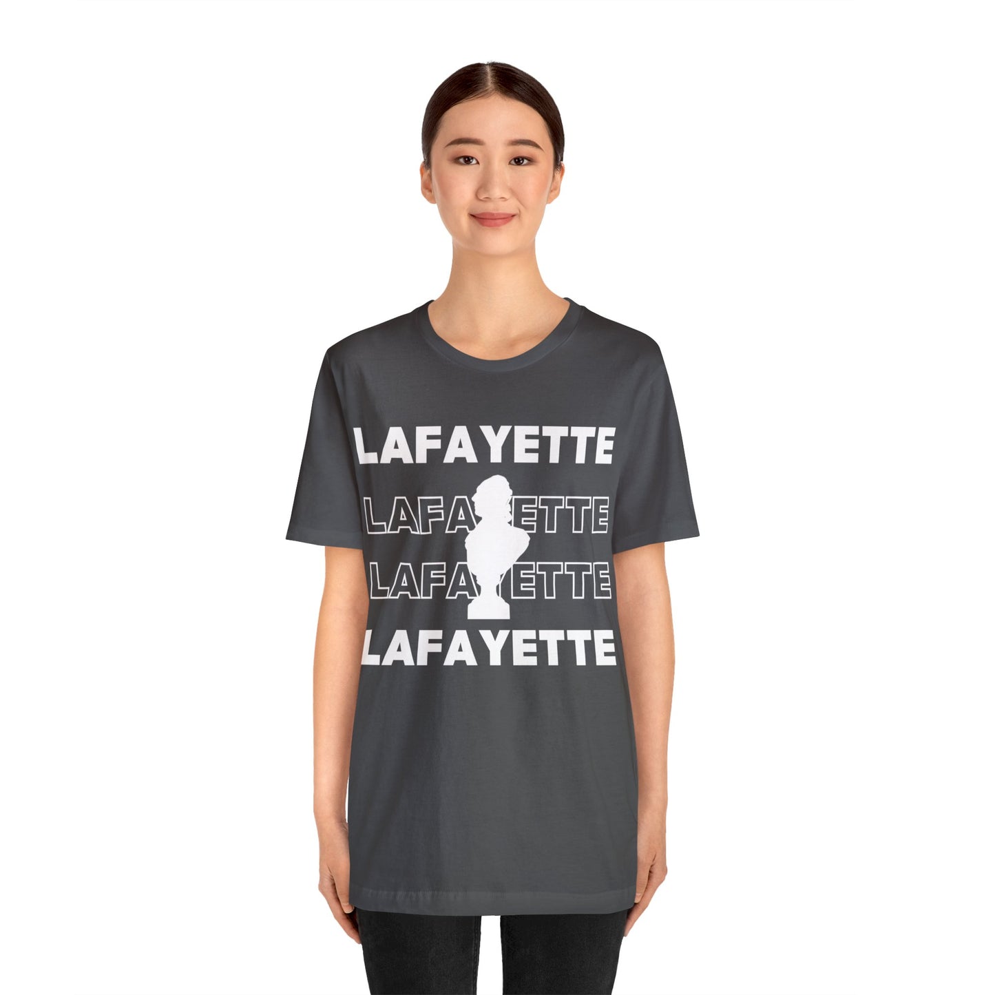 Lafayette Bust Silhouette Over White Letters - Unisex Jersey Short Sleeve - The Nation's Guest, Marquis de Lafayette