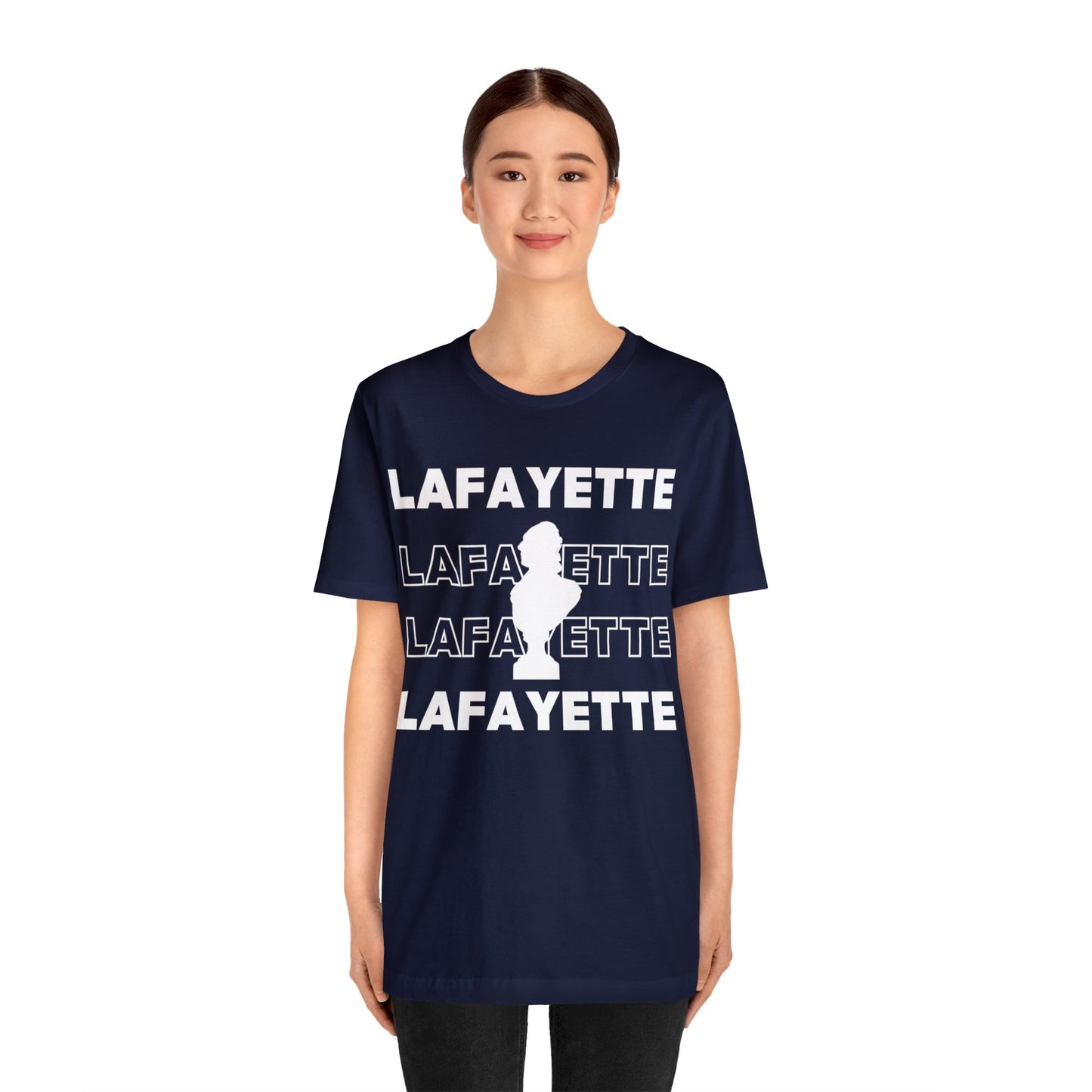 Lafayette Bust Silhouette Over White Letters - Unisex Jersey Short Sleeve - The Nation's Guest, Marquis de Lafayette