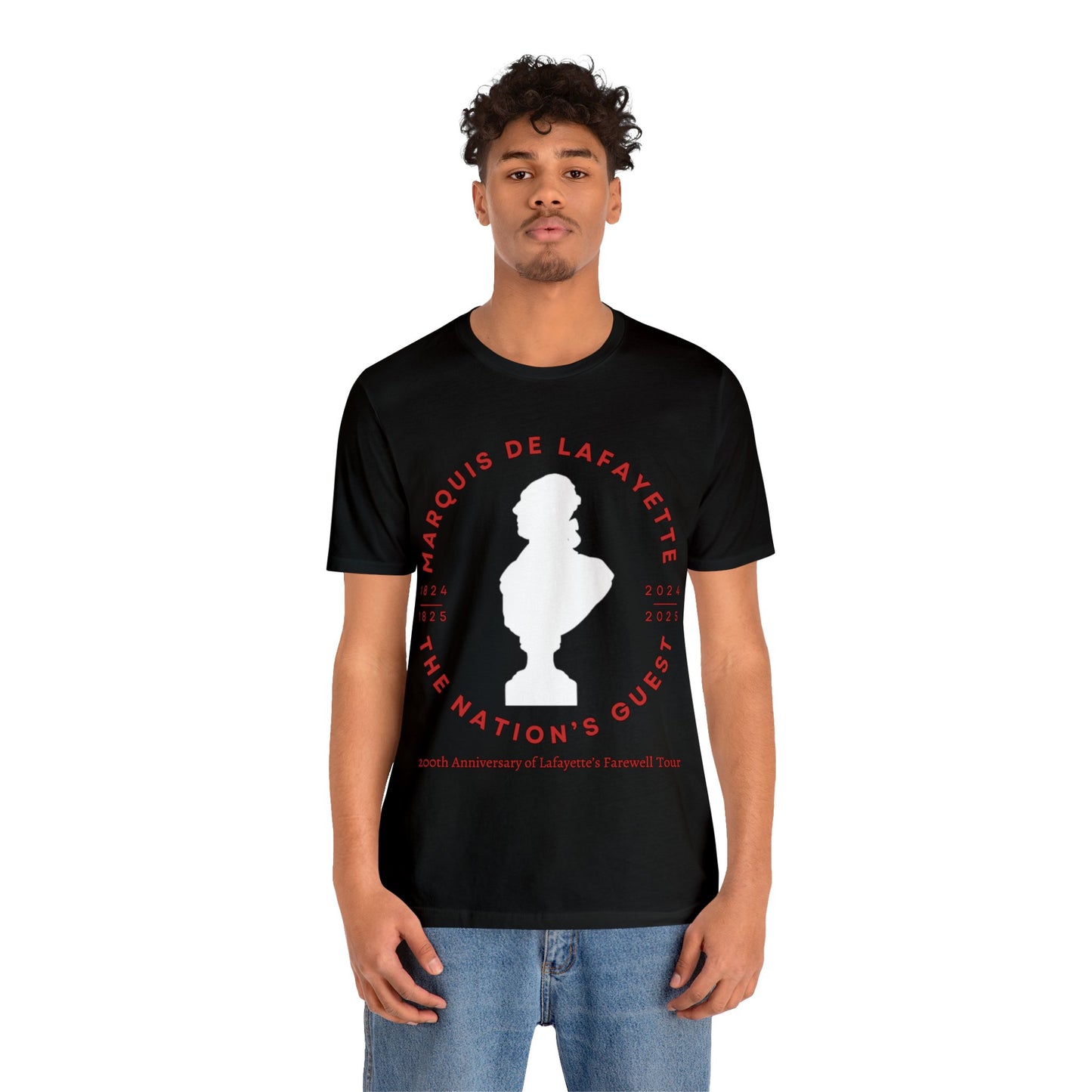 Lafayette Bust Silhouette Bicentennial Farewell Tour T-shirt - Unisex Jersey Short Sleeve - Hero of Two Worlds, Marquis de Lafayette